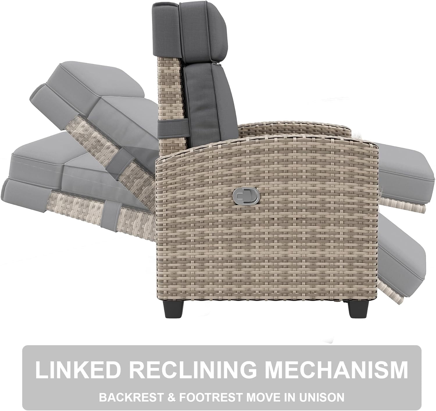 Homhougo Outdoor Rattan Recliner Chair Set (2-Piece, Grey, Adjustable 150° Lay Flat Lounge with Side Table) l8vku