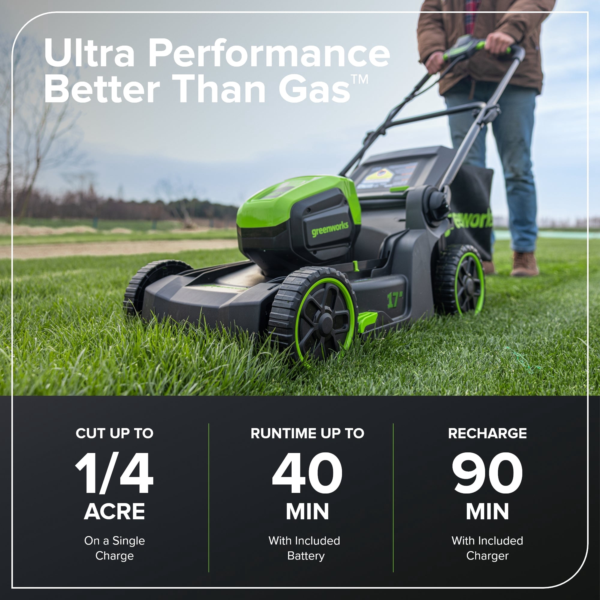 Greenworks 60V 17 in Cordless Push Lawn Mower with 4.0Ah Battery and Charger (Green, 17 in) 92kca
