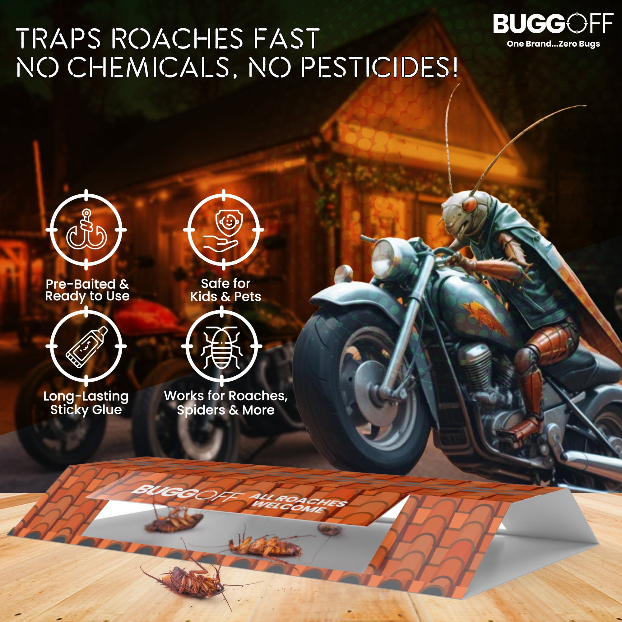 BUGGOFF Roach House Trap Baited Glue Pest Control (10 Pack) d4eaa