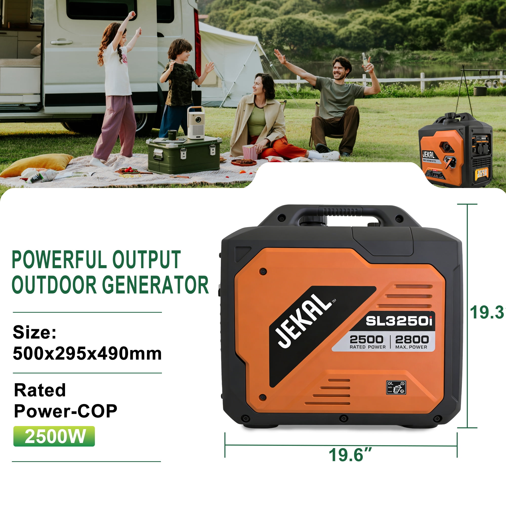 MUSSLAN 2500W Portable Inverter Generator, Quiet Gas Propane Powered Engine with CO Sensor and RV Ready Outlet (2500W) fdc3g