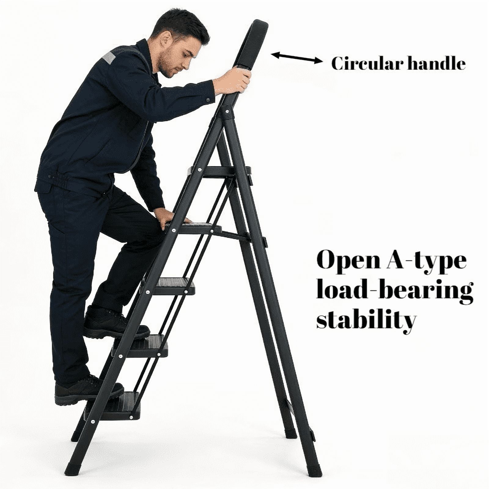 Generic Heavy-Duty Folding Ladder with Non-Slip Pedals and Safety Lock (Black, 57.48 in x 34.25 in x 38 in) q1tcx