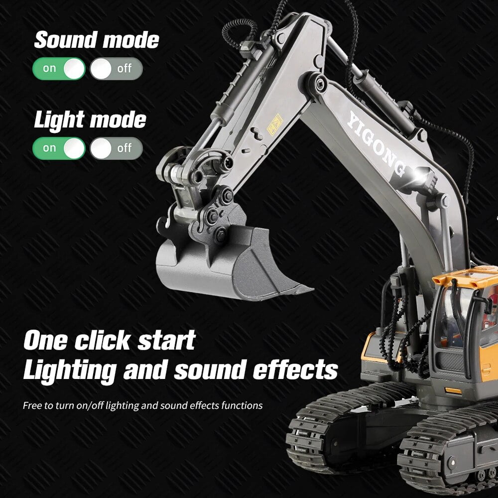 TZDZRC Remote Control Excavator, 11 Channel RC Construction Vehicle, Fully Functional Alloy Bucket (Yellow, 1/20 Scale) hynbb