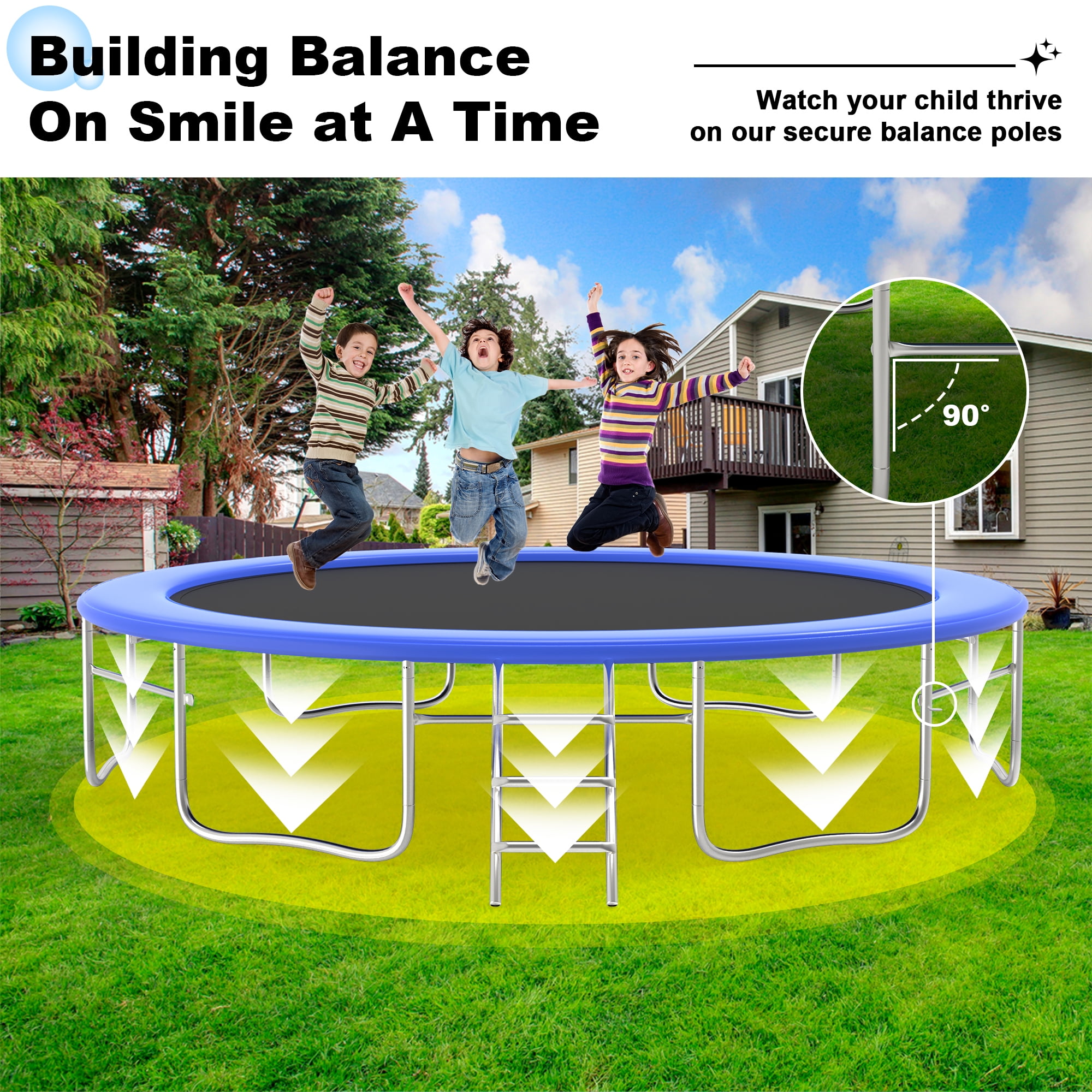 Ovatoys 16 ft Recreational Trampoline with Safety Enclosure and Ladder (Blue, 1600 lb Capacity) 1tcat
