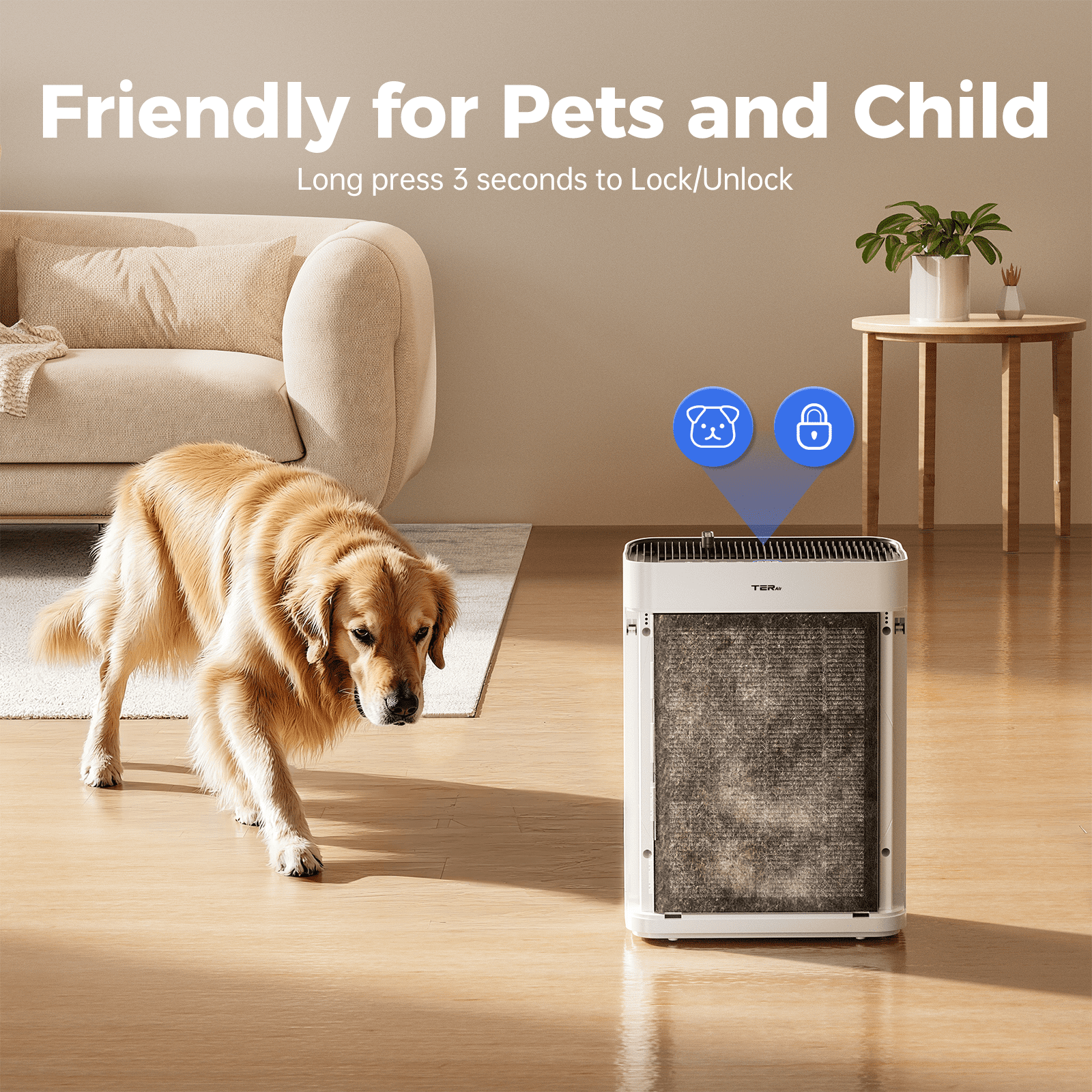 TER Air Purifier for Large Rooms, H13 HEPA Filter with PM2.5 Sensor, Quiet Air Cleaner for Home, Pets, Smoke, and Dust (White, 2500 sq ft) apfj4