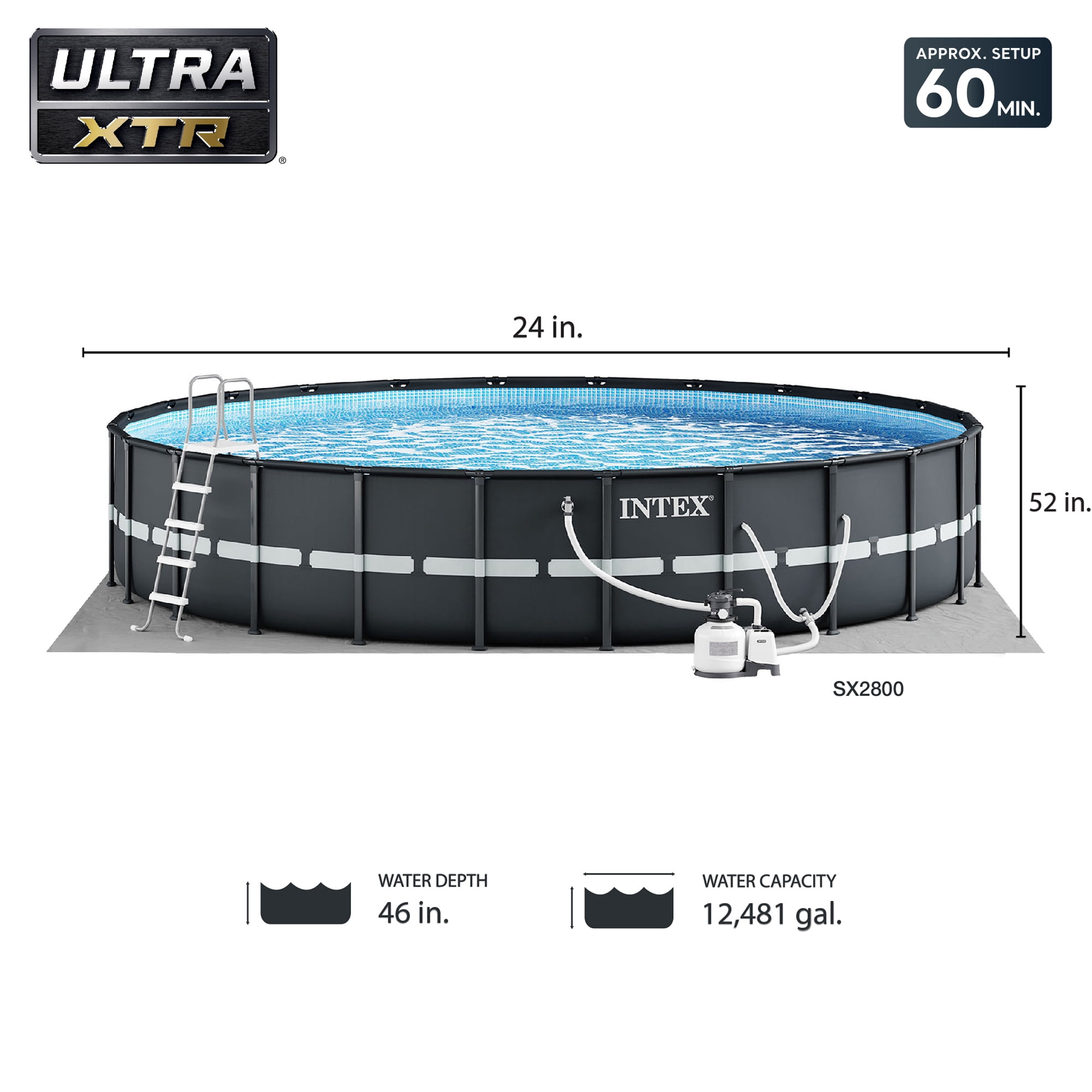 Intex Ultra XTR Above Ground Swimming Pool Set with Floating Recliners and Inflatable Cooler (24 ft x 52 in) ndoyy