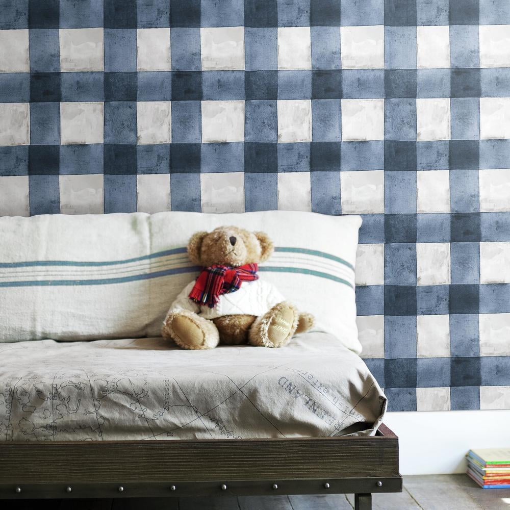 RoomMates Buffalo Plaid Peel and Stick Wallpaper (Black, 20.5 in x 16.5 ft) nvld4
