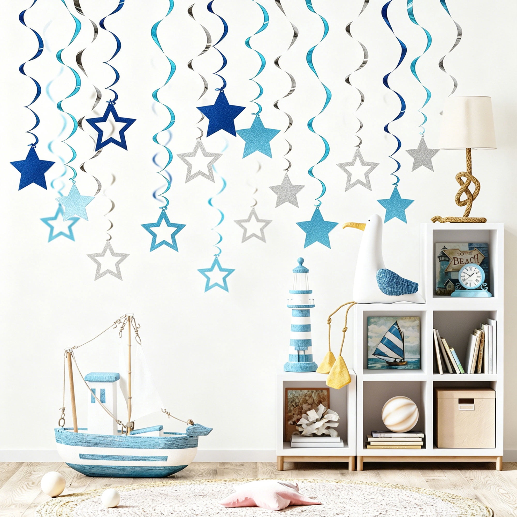 Tripumer Star Swirl Hanging Decorations Party Streamers for Birthdays and Weddings (Silver Blue, 24 Pack) g3ppe