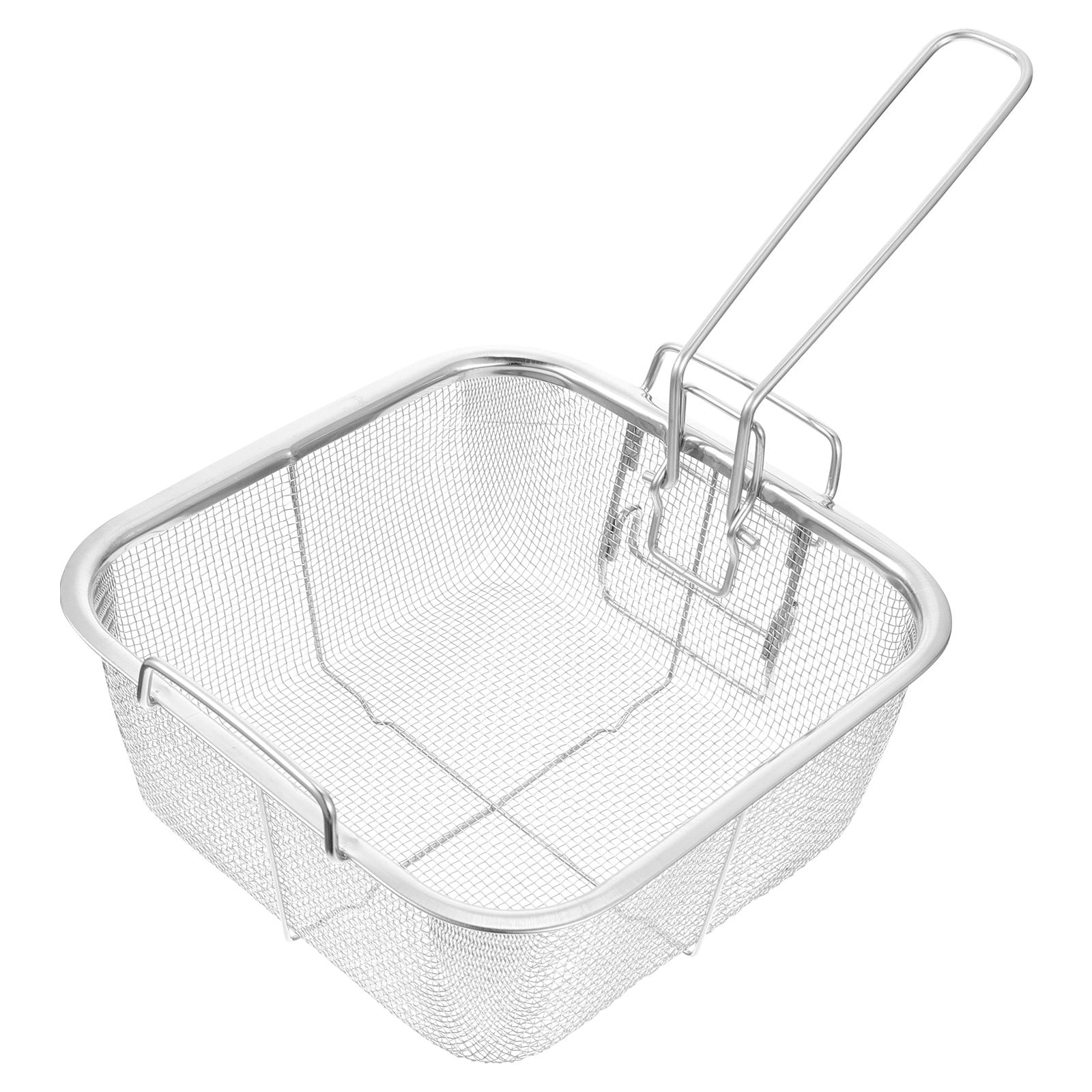 LOLIPPYY Stainless Steel Square Deep Fryer Basket with Fine Mesh Strainer (Silver, 8 in x 8 in) xy963