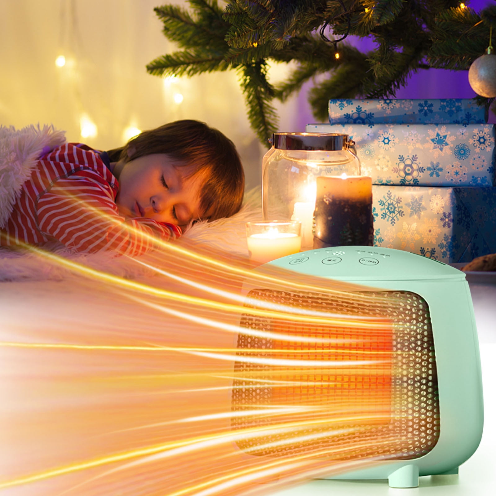 YZEGDCH Portable Electric Space Heater with Adjustable Thermostat and Timer (Green, 1500W) vvudt