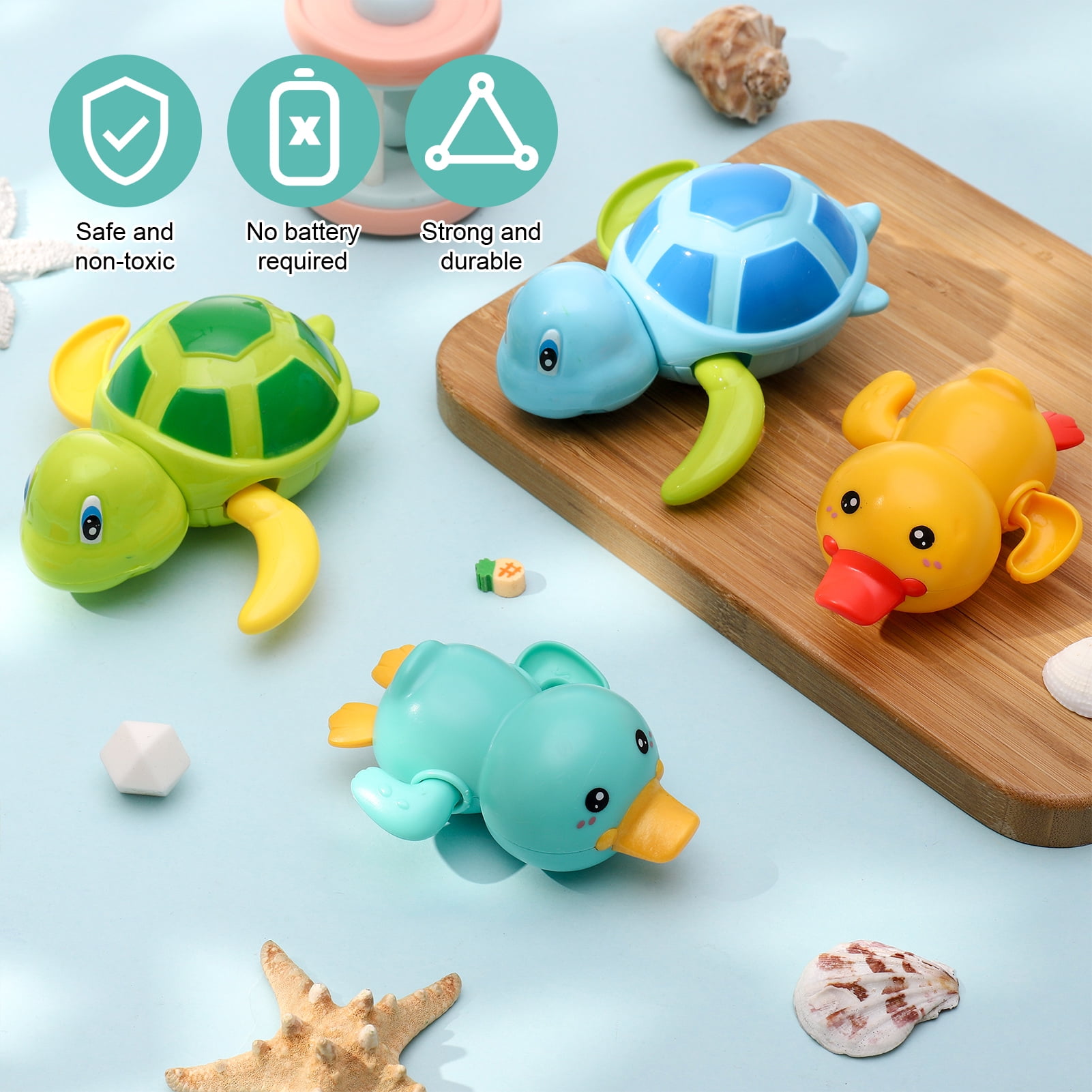 Bocaoying Animal Clockwork Bath Toy Set, Floating Wind-Up Swimming Pool Toys for Toddlers (Green Turtle, 4 Pack) x474w