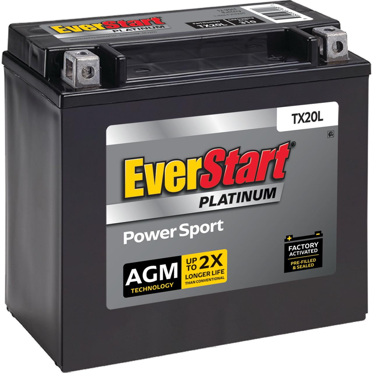 EverStart Platinum AGM Power Sport Battery (Group Size TX20L, 12 Volt, 310 CCA) qv4xx