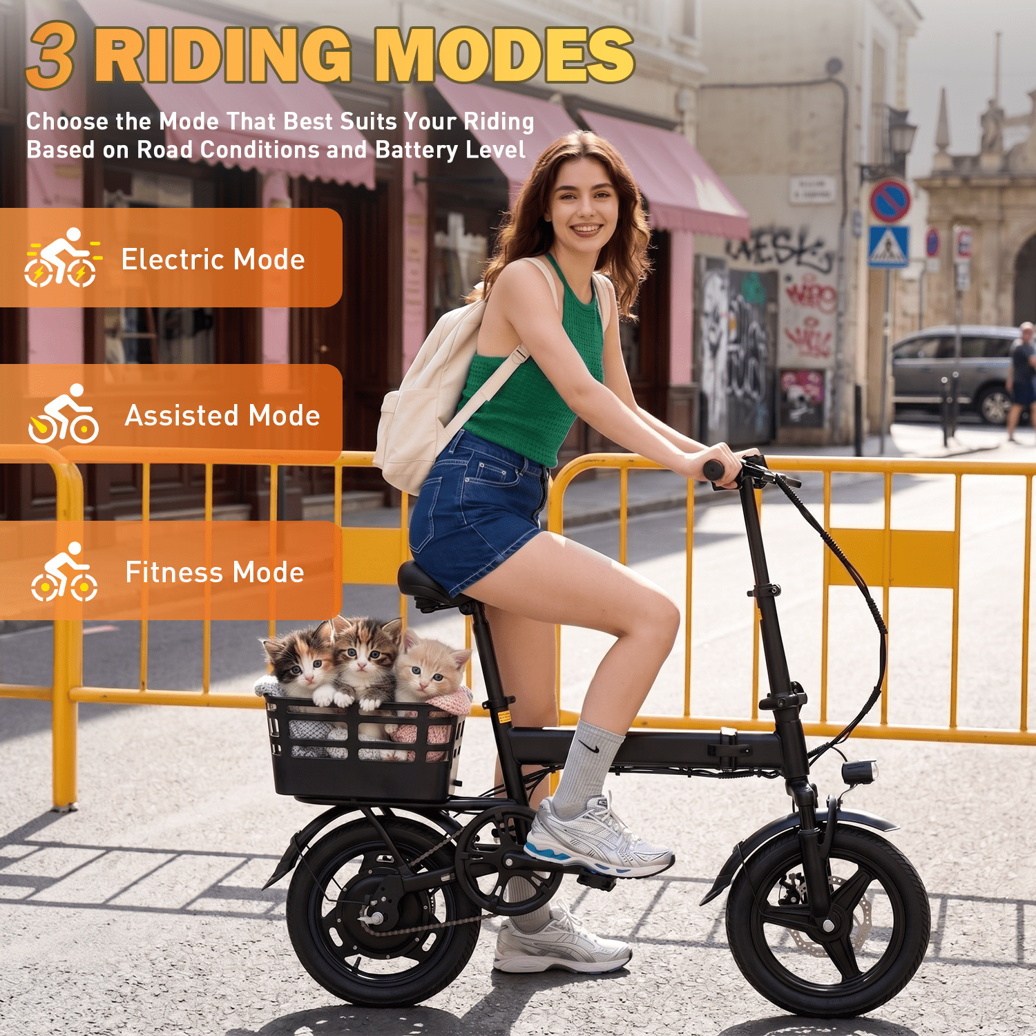XKJQTA Electric Bike for Adults, 500W Folding E-Bike with Removable Battery, Commuter Bicycle (14 in) vzu93