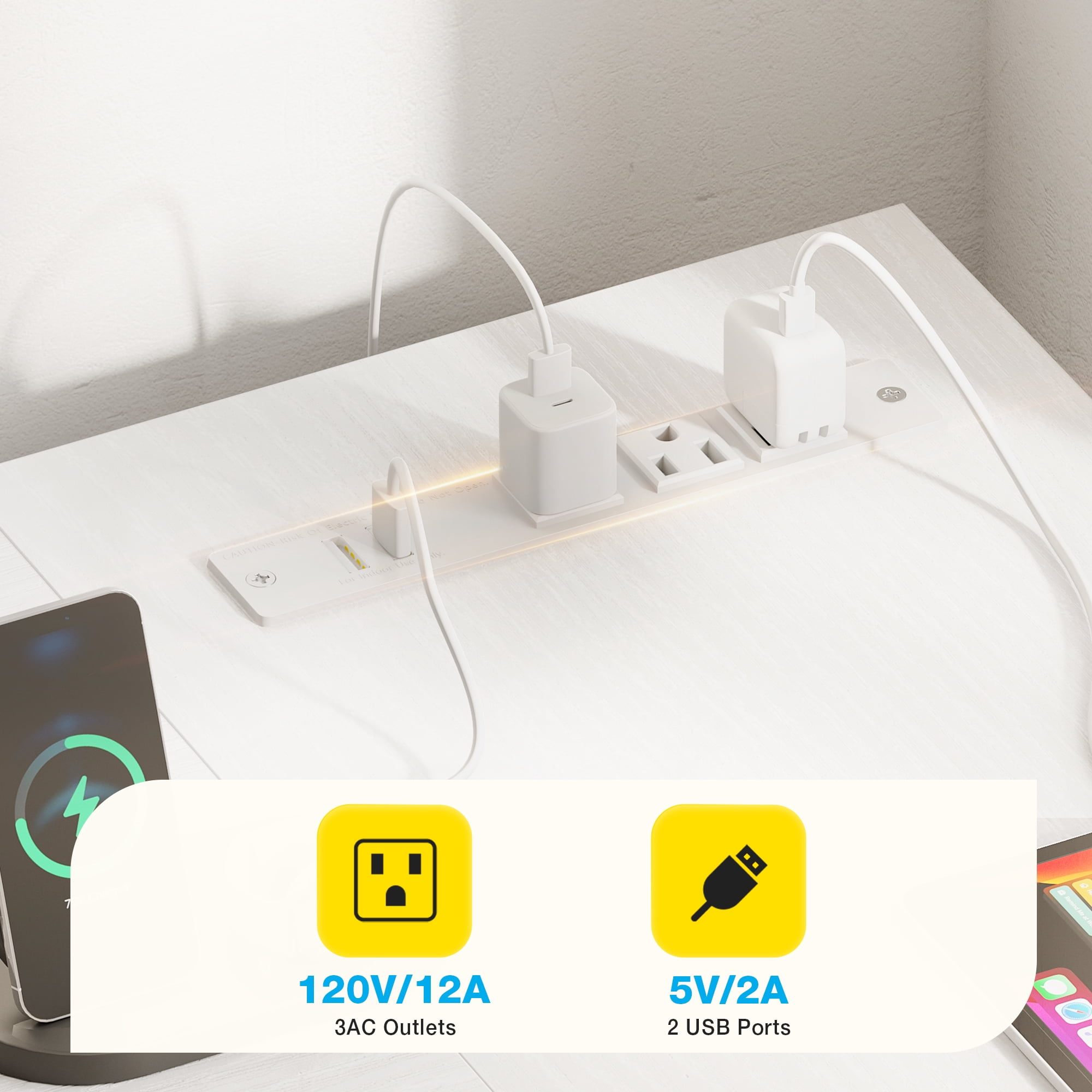 Casacomoda L-Shaped Computer Desk with Power Outlets, File Drawer, and Storage Shelves (White) cimfp