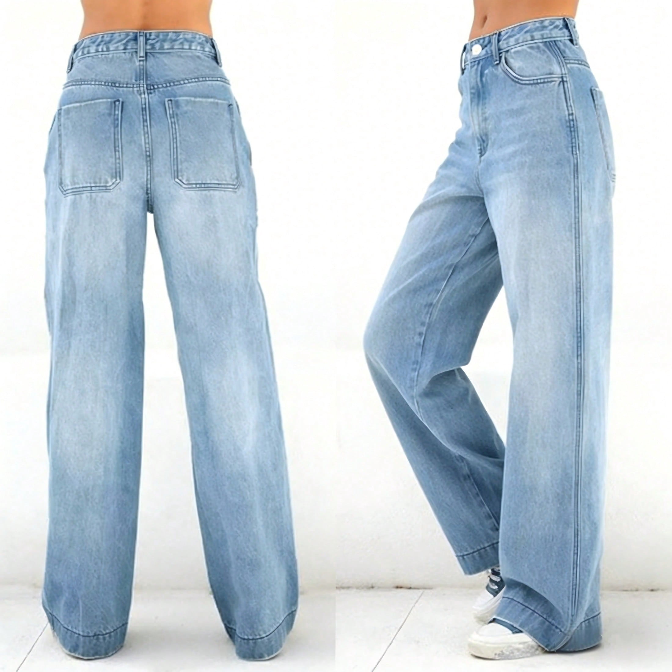 EMMIOL Women's Vintage Y2K Wide Leg Jeans (Blue, Large) 8fhcq