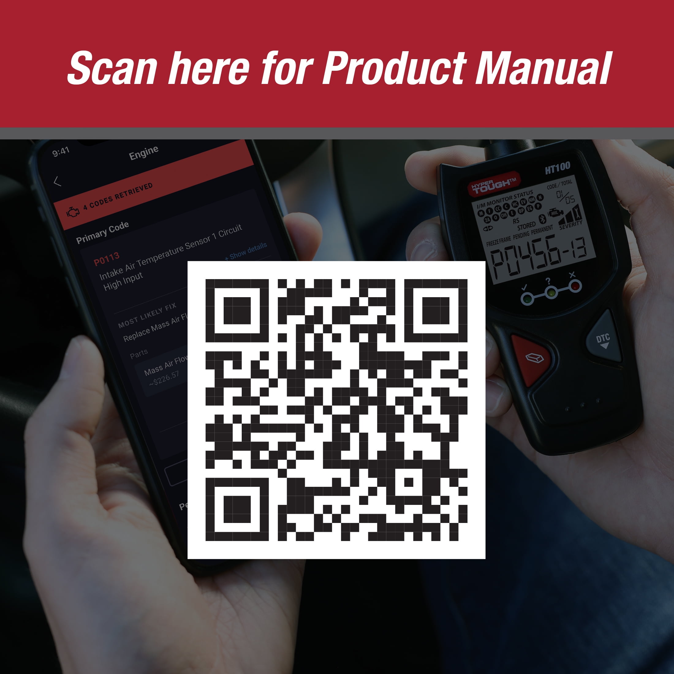 Hyper Tough HT100 OBD2 Code Reader Diagnostic Scan Tool (1996 & Newer Vehicles) 5iaqm