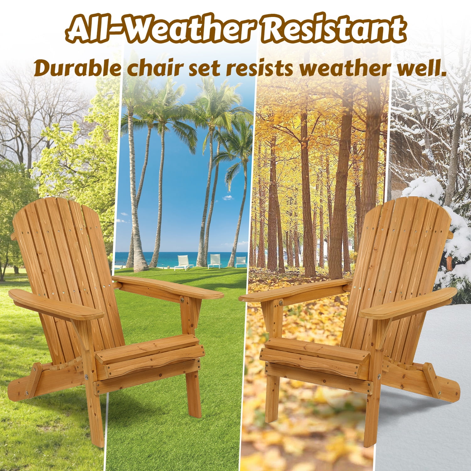 Ktaxon Folding Wooden Adirondack Chair, Weather-Resistant Outdoor Patio Seat (Brown, 35.4 in Height) m57r6