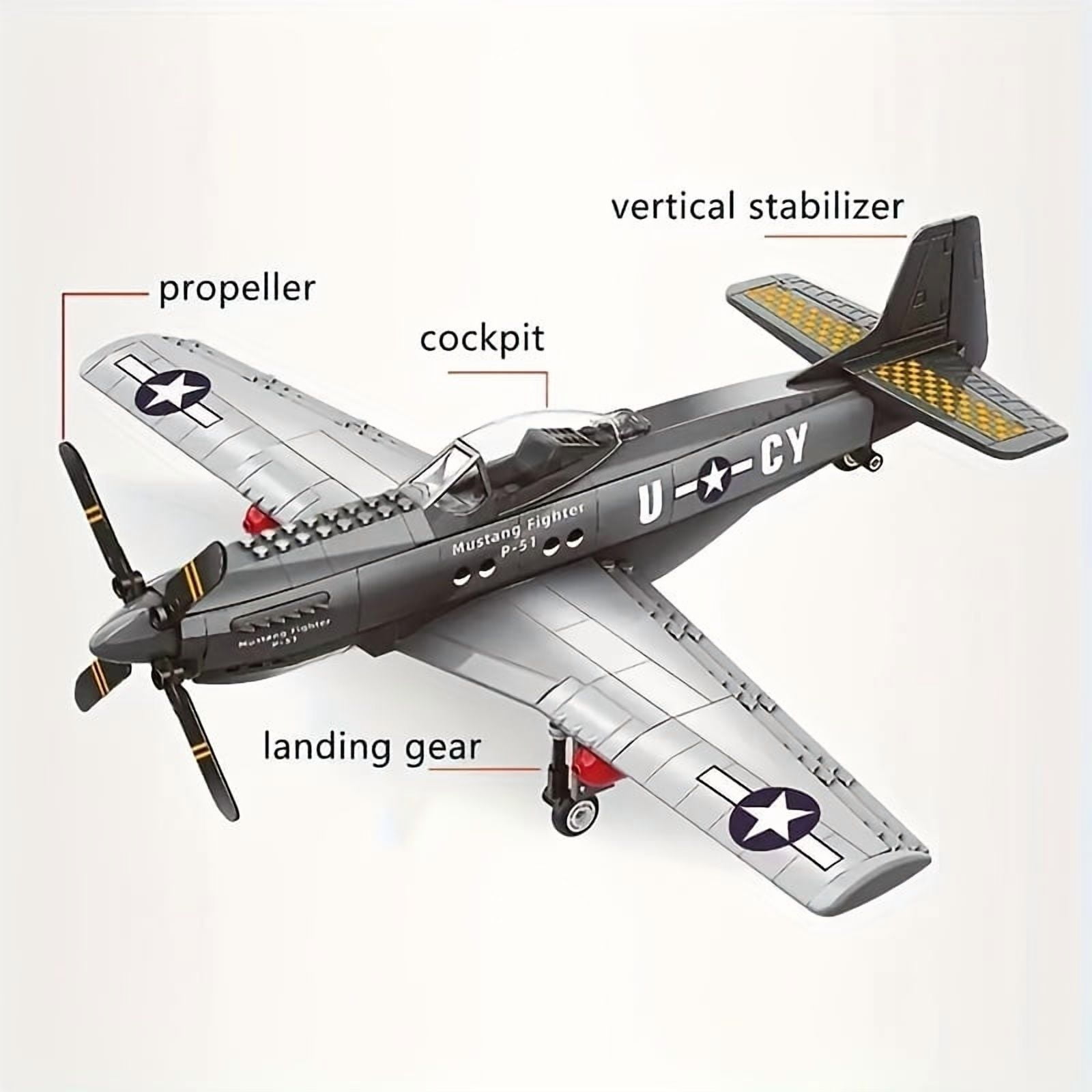 Yuuchoringee P-51 Mustang Fighter Plane Building Block Set, Military Aircraft Model Construction Kit (285 Pieces) xx0y4