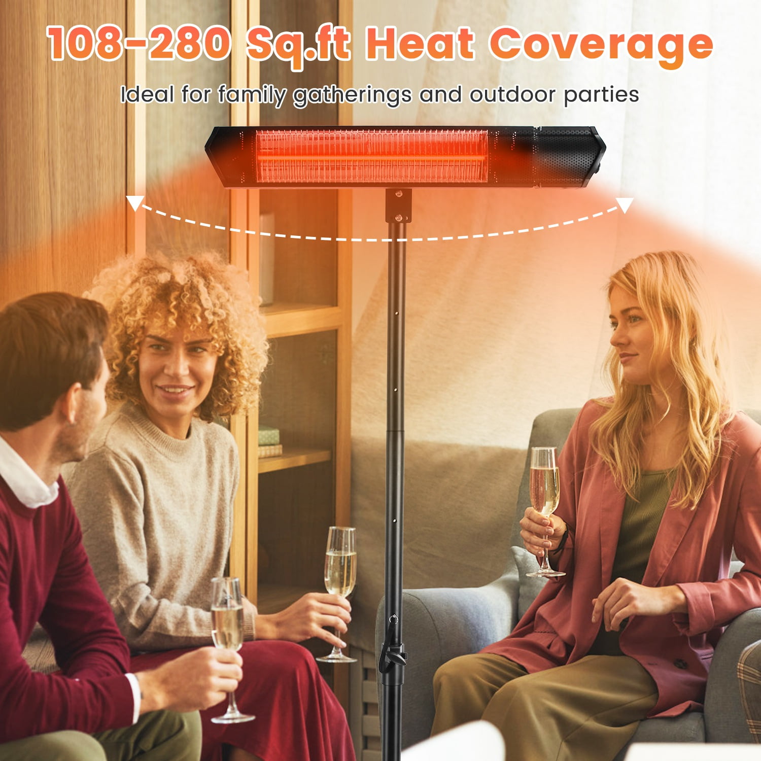 Imountek 1500W Infrared Electric Patio Heater with Adjustable Tripod Stand and Wall Mount (Black, 65.55 in) lnm4y