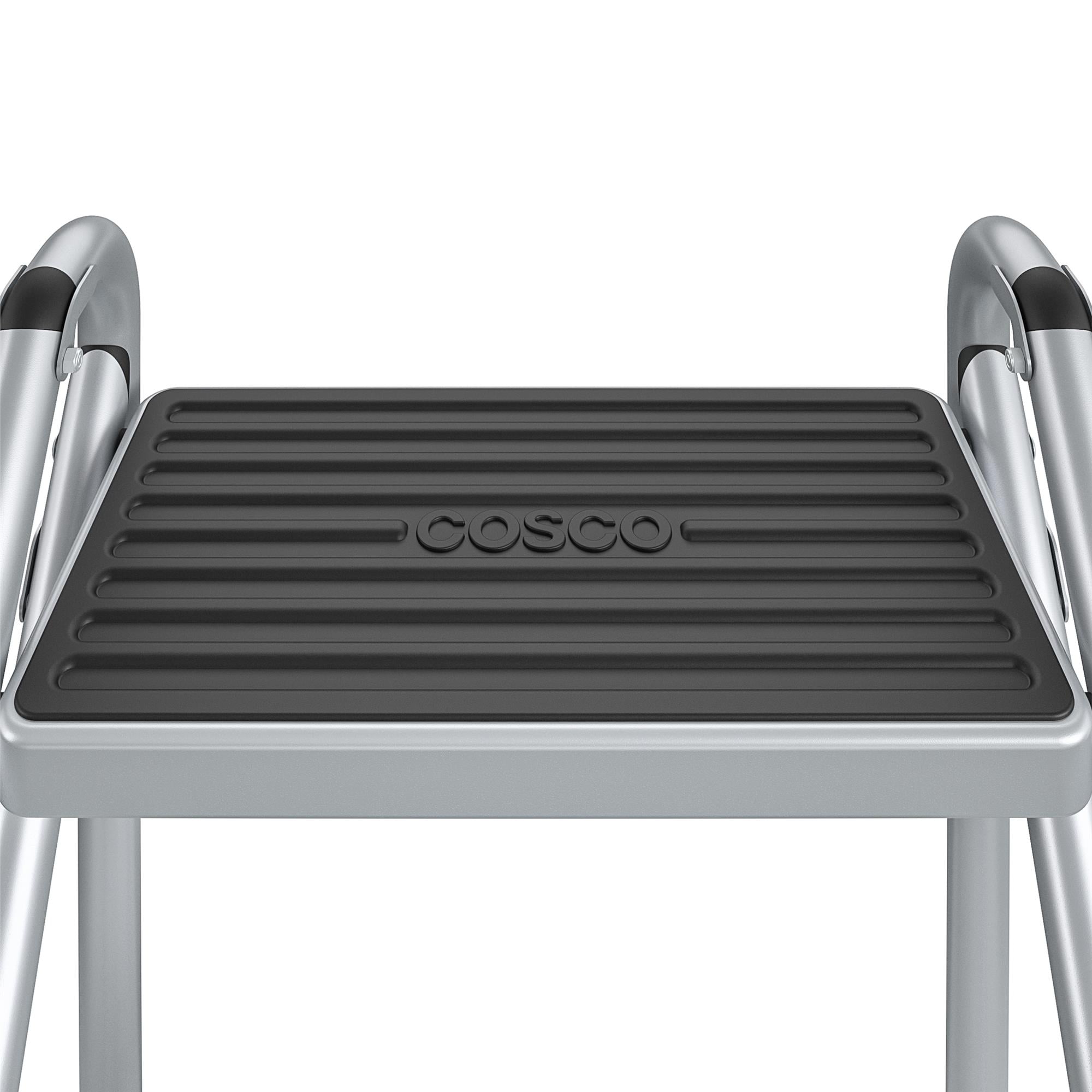 Cosco Rolling Commercial Step Stool Heavy-Duty Industrial Ladder with Slip-Resistant Steps (Grey, 7.8 ft Max Reach) l0coz