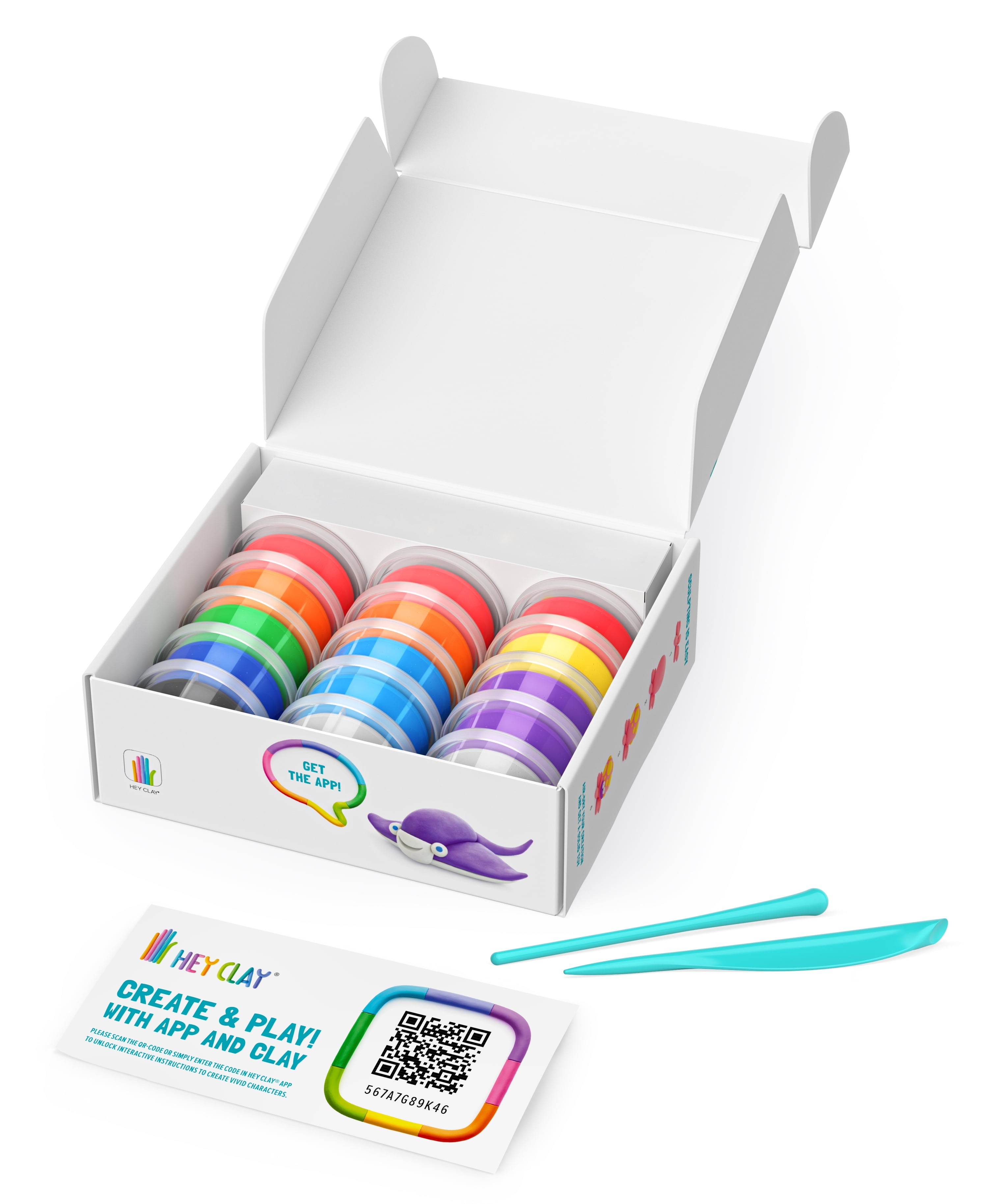 Hey Clay Ocean Creatures Air Dry Modeling Clay Craft Kit with Interactive App (Multicolor, 15 Pack) z1n4c