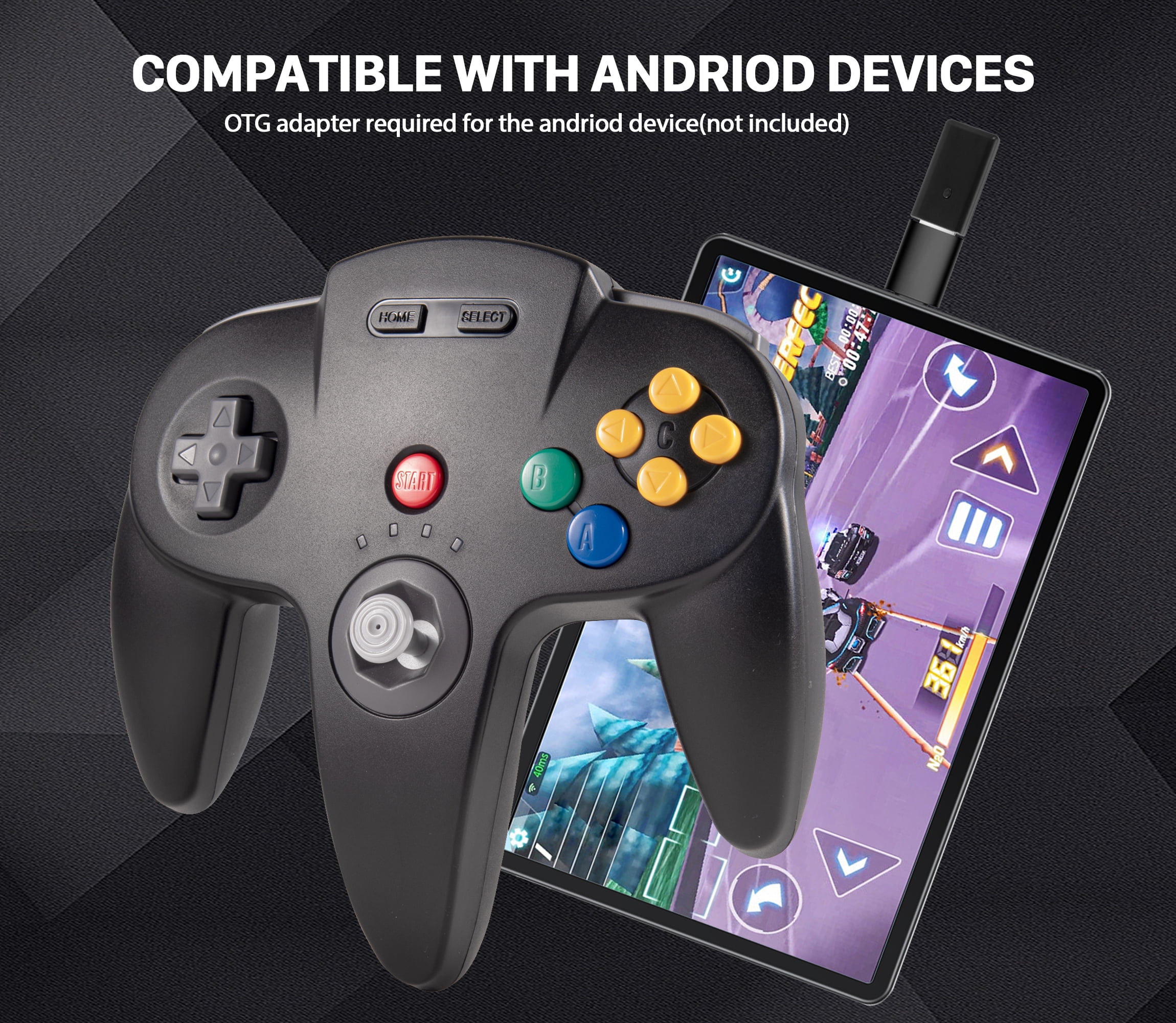 Luxmo 2.4GHz Wireless Gaming Controller for N64 Console, Switch, PC, and Raspberry Pi (Black, 1 Pack) 5tke5