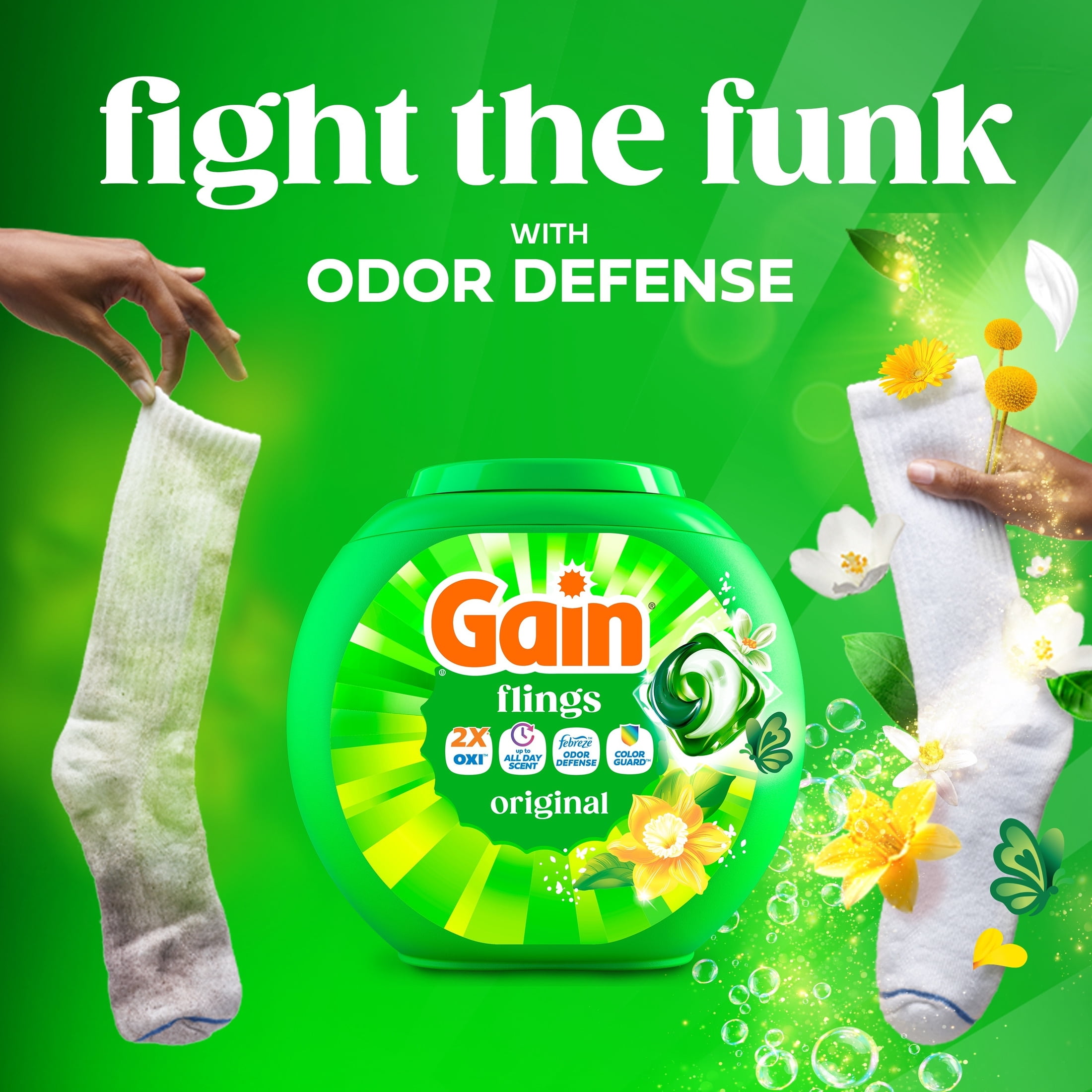 Gain Flings Laundry Detergent Pacs, 3-in-1 Oxi Boost and Febreze, Original Scent (76 Count) geu22