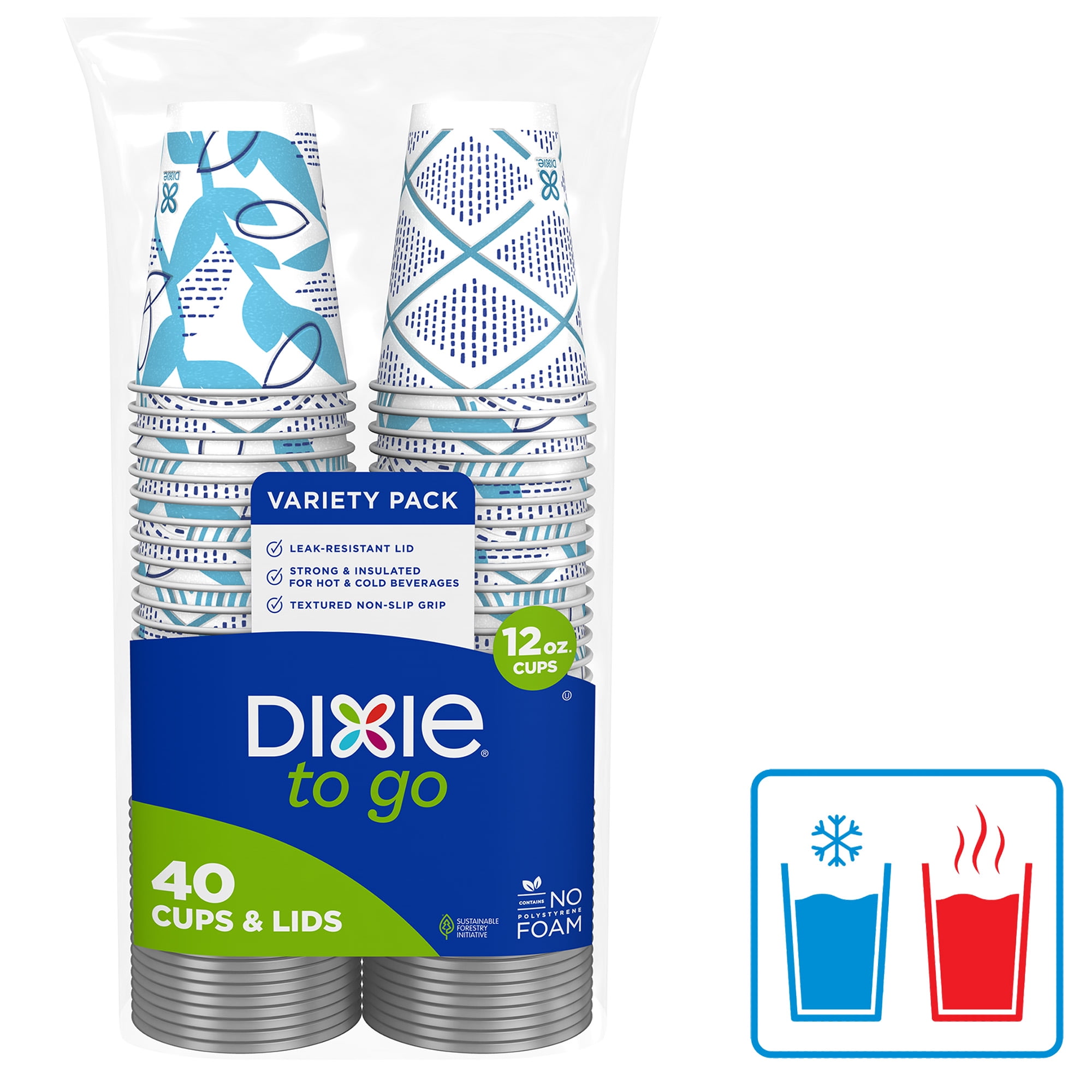 Dixie To Go Insulated Hot Cups with Lids, Leak-Resistant Disposable Coffee Cups (12 oz, 40 Count) dnkce