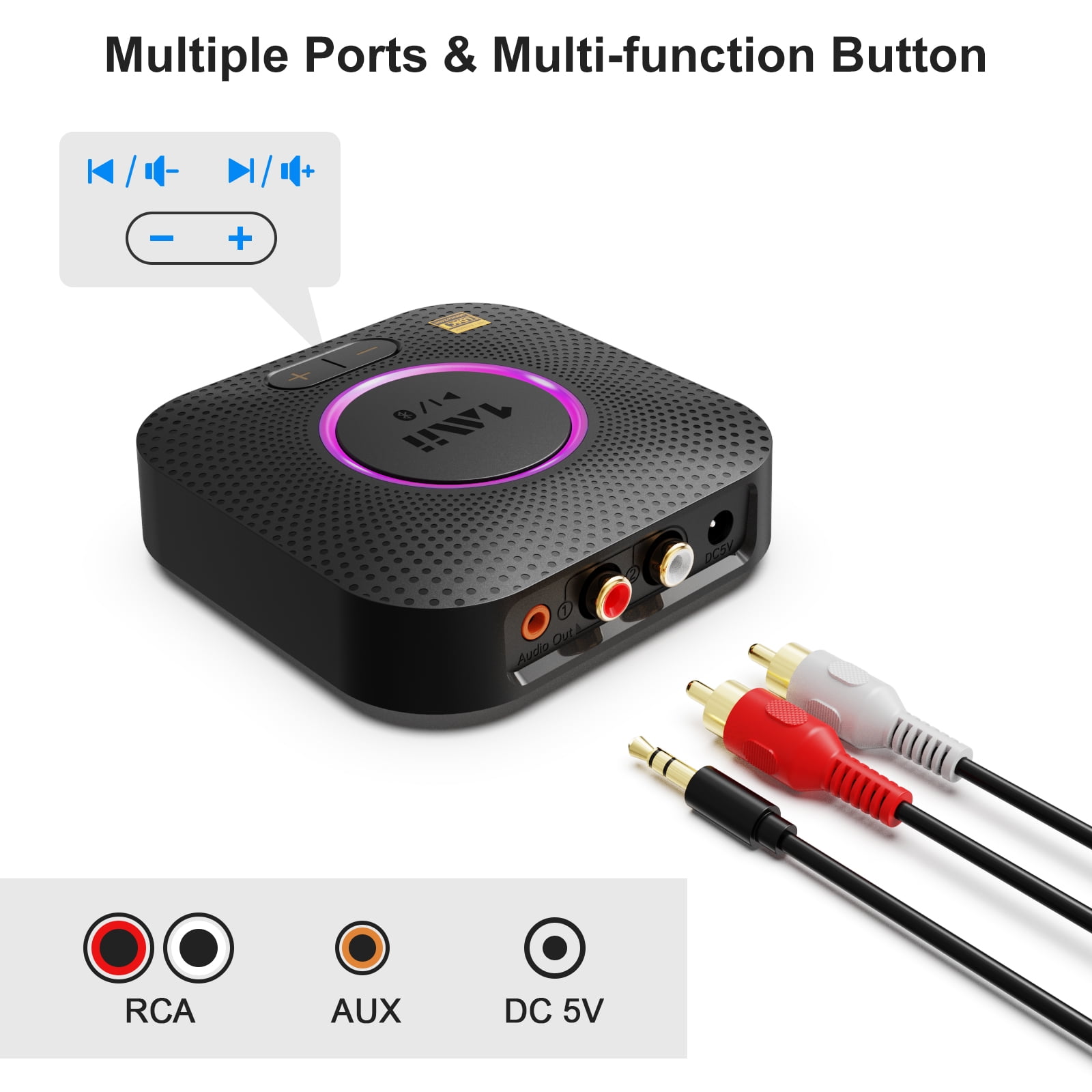 1Mii B06S+ Bluetooth 5.2 Receiver HiFi Wireless Audio Adapter with LDAC and aptX HD (Black, 1 Pack) 7por0