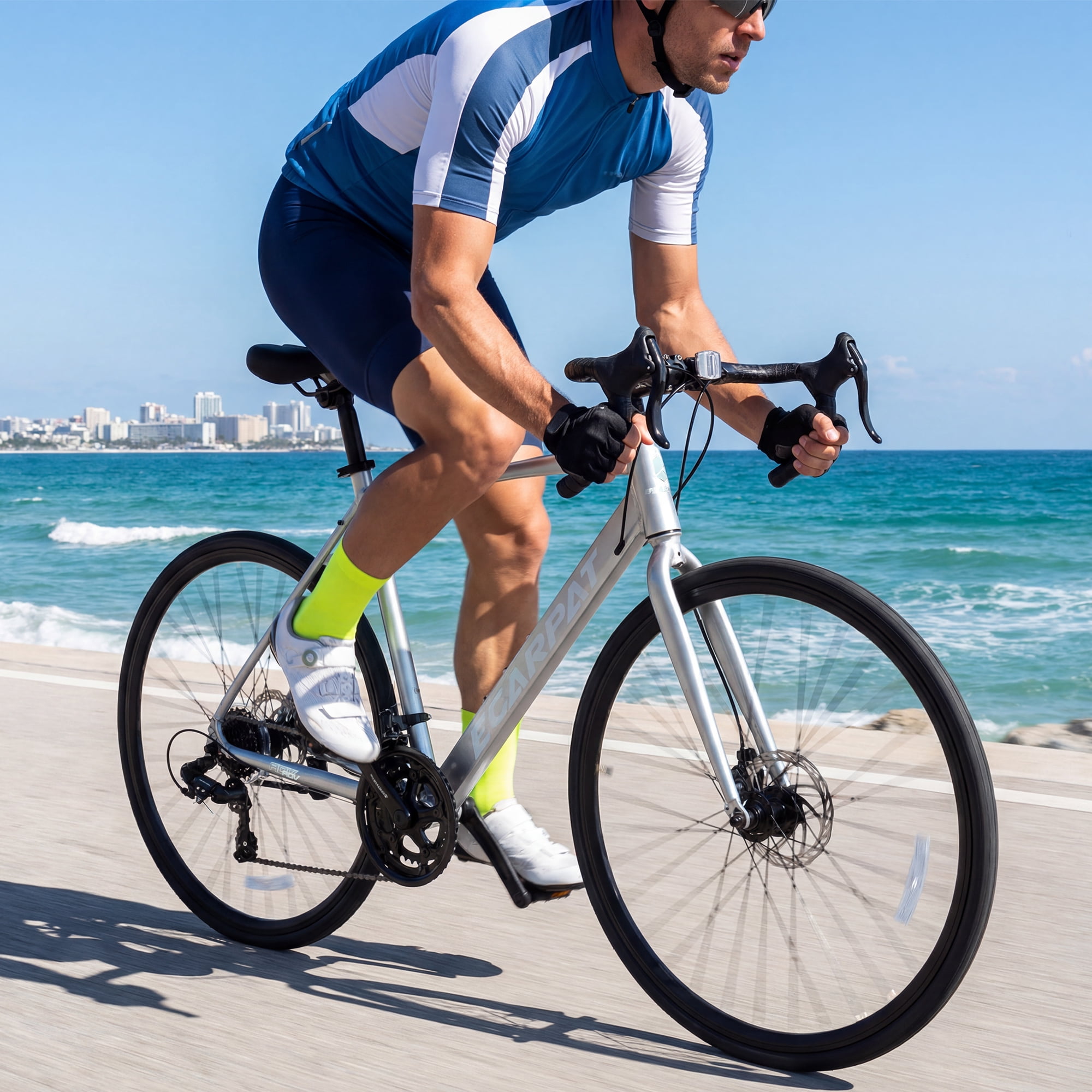 Harmie 700C Road Bike with Lightweight Aluminum Frame, 16-Speed Drivetrain and Disc Brakes (Silver, 20 in Frame) cyzhx