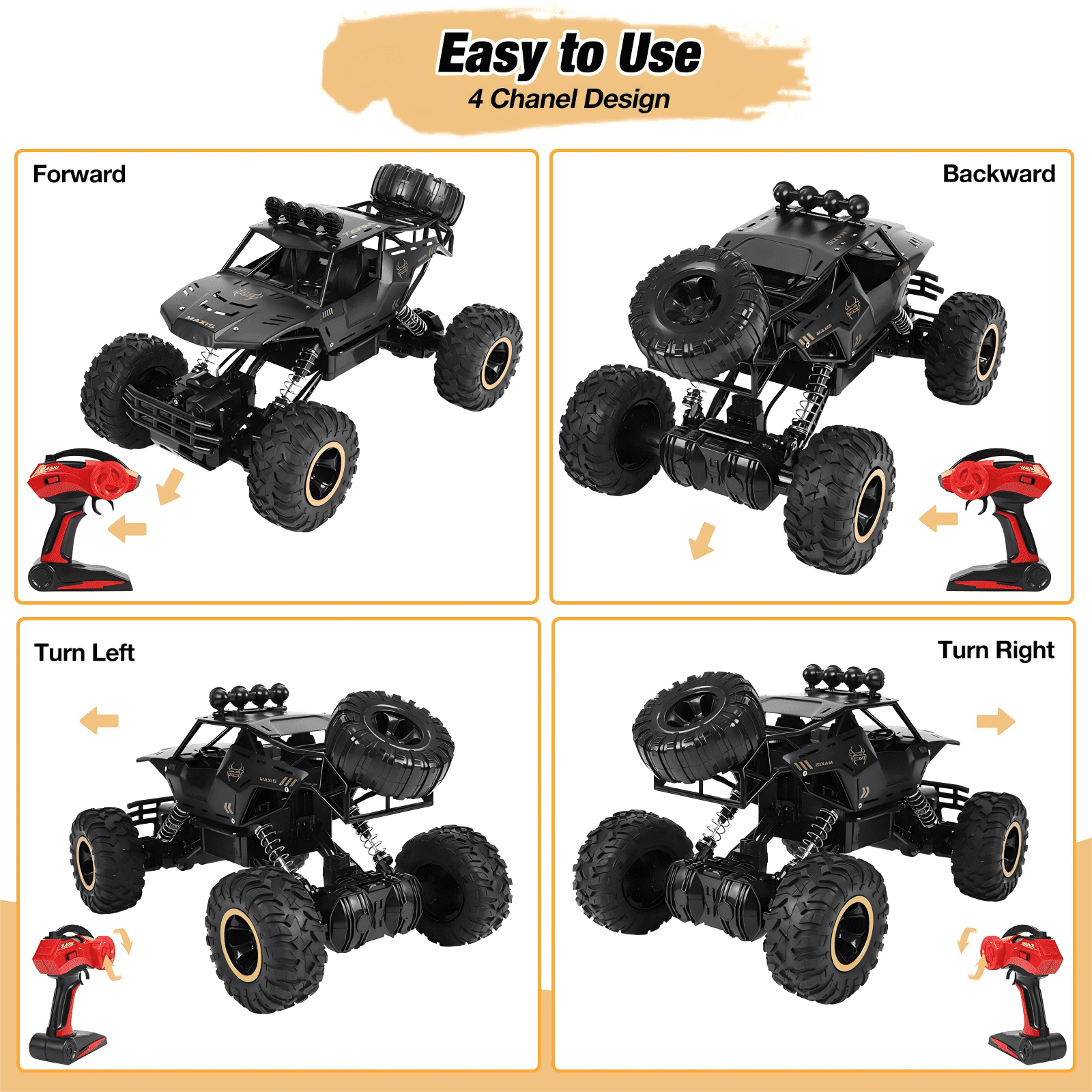 Wisairt 1:12 Scale RC Monster Truck, 4WD Remote Control Off-Road Vehicle with Alloy Body (Black, 1:12 Scale) i4gm9