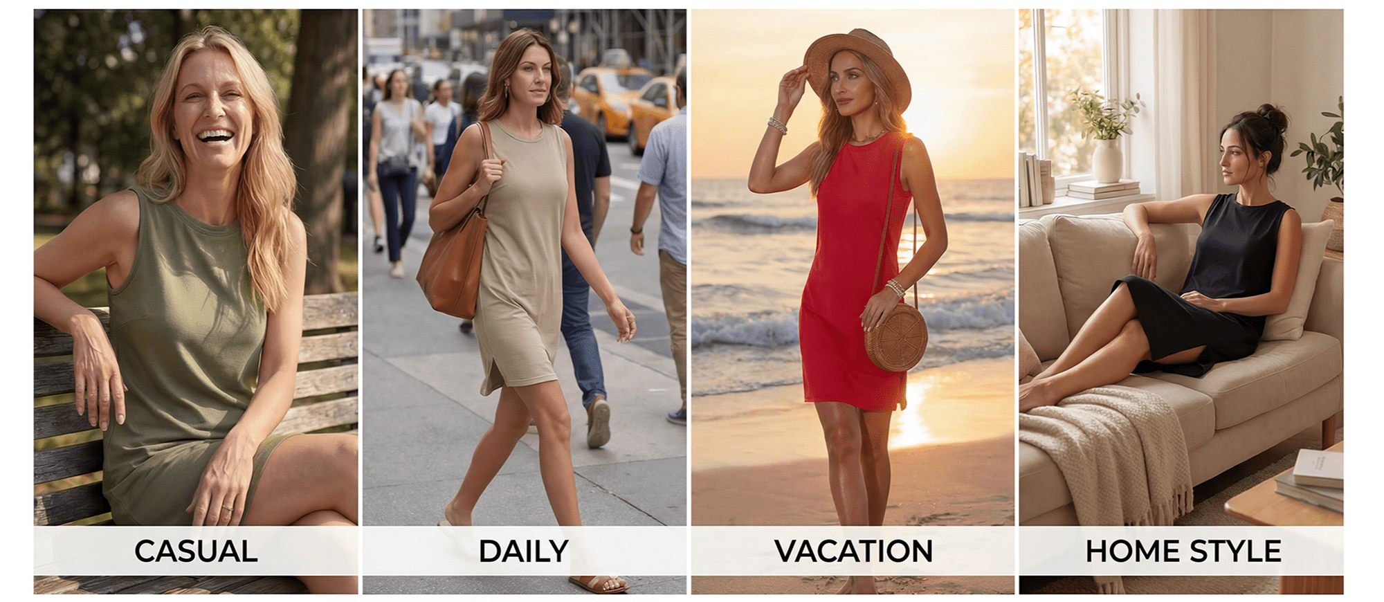 Fantaslook Women's Crewneck Sleeveless Mini Tank Dress Casual Summer Split Sundress (Black, L) smcyo