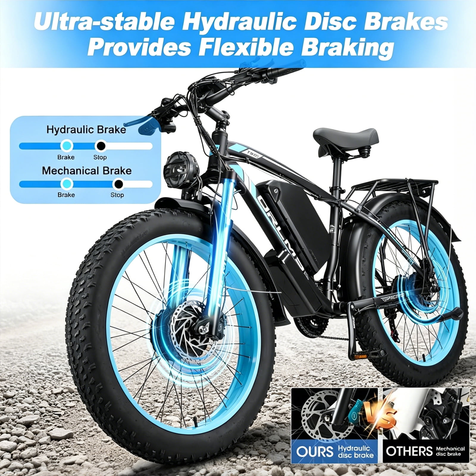 SMLRO Electric Mountain Bike, 5000W Dual-Motor AWD E-Bike, 26 in Fat Tire Off-Road Bicycle (Blue, 60V 25AH) upwri