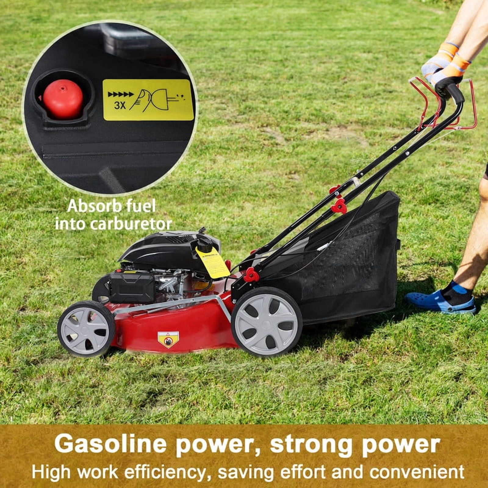 Momarys Self-Propelled Gas Lawn Mower, 141cc 4-Stroke Engine with 20 Inch Cutting Deck (Red, 13.2 gal) r41gx