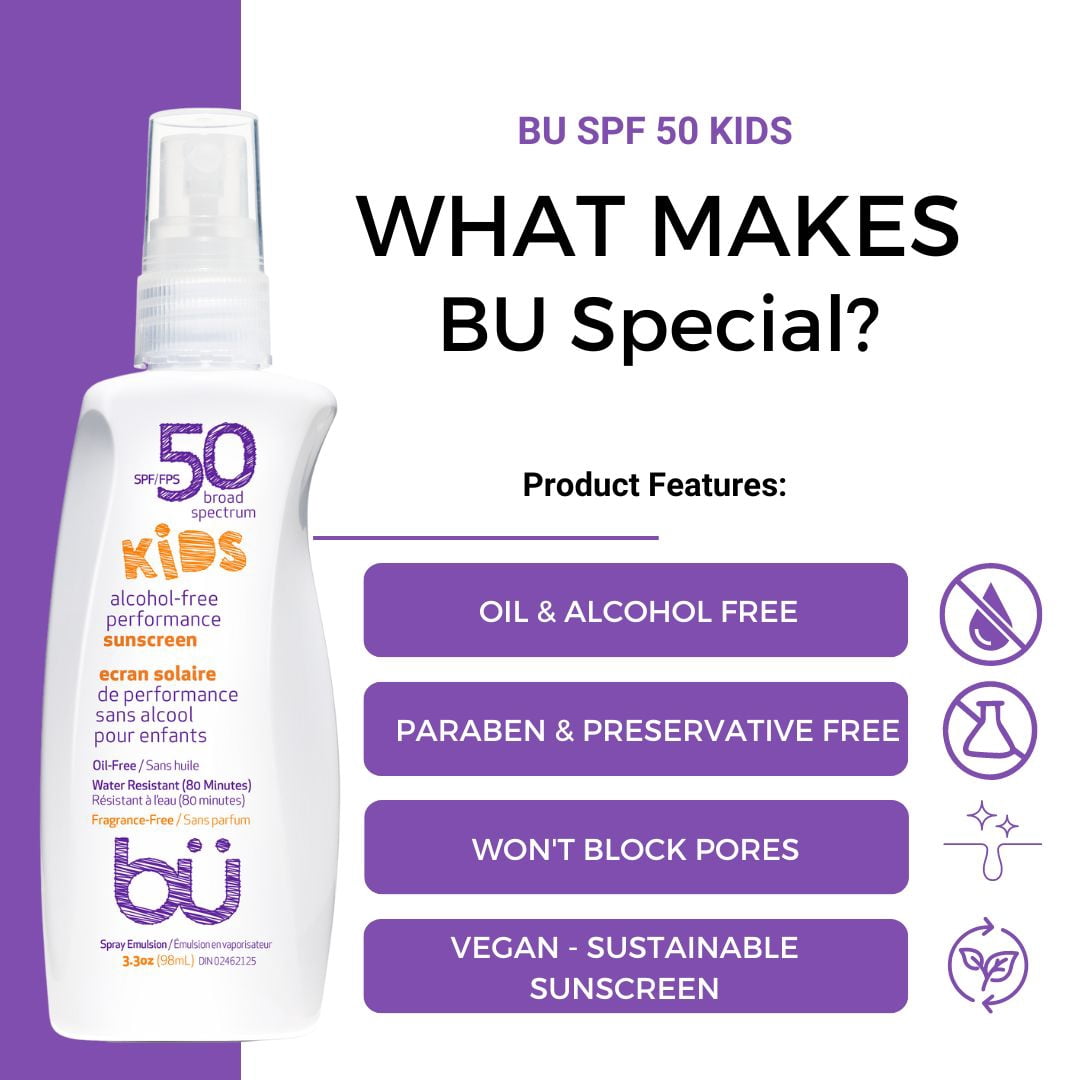 BU Kids SPF 50 Sunscreen Spray, Broad Spectrum Moisturizing Protection for Sensitive Skin (Clear, 3 Pack, 1 oz) dvxd6