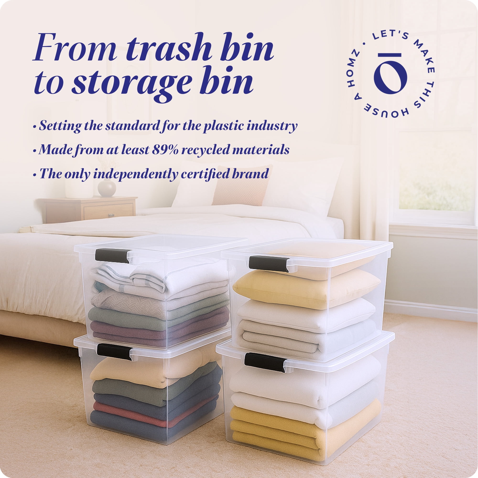 Homz 112 Quart Latching Plastic Storage Container, Durable Stackable Bin (Clear, 4 Pack) rznll