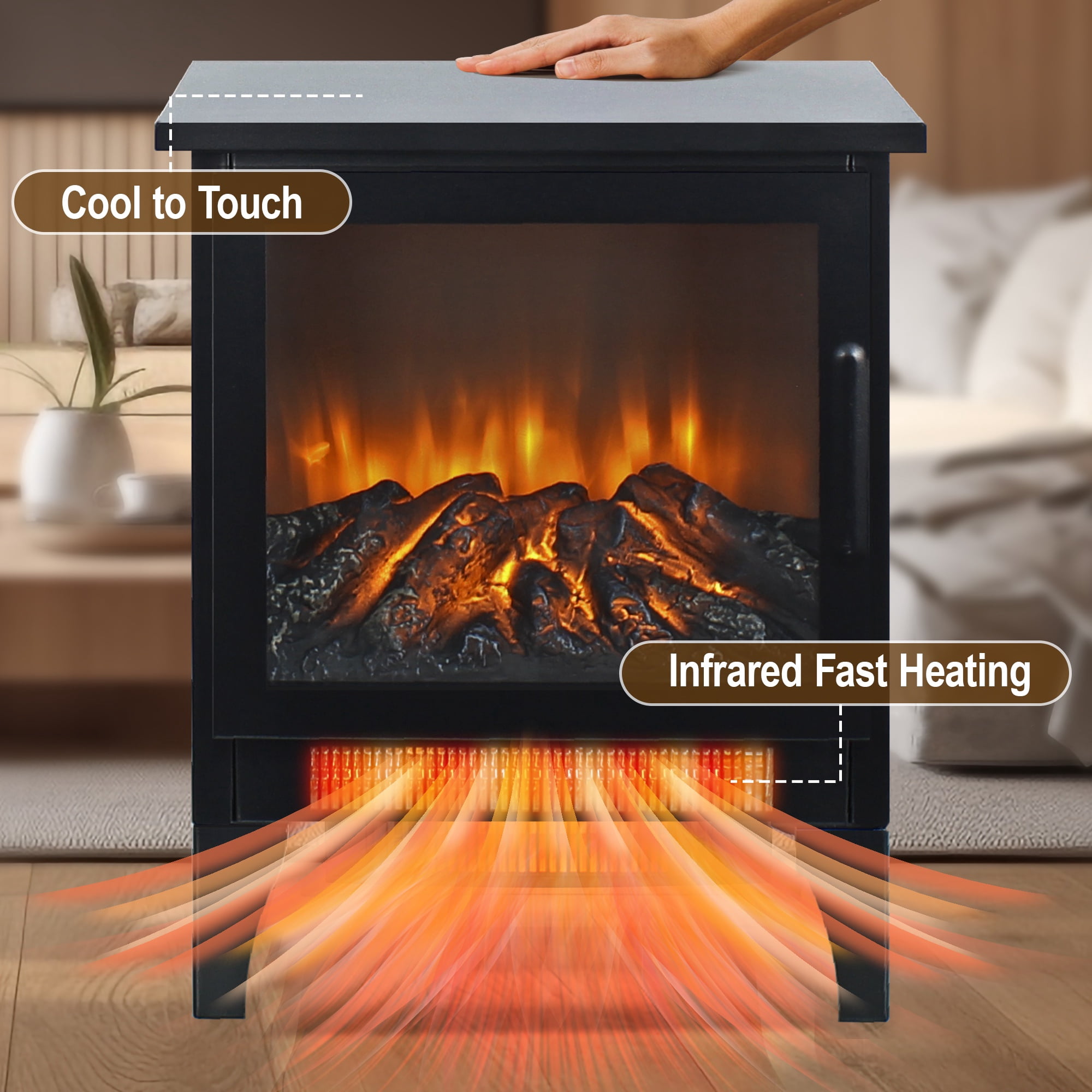 Seizeen Portable Electric Fireplace Heater with Remote Control (Black, 18 in) t8o8y