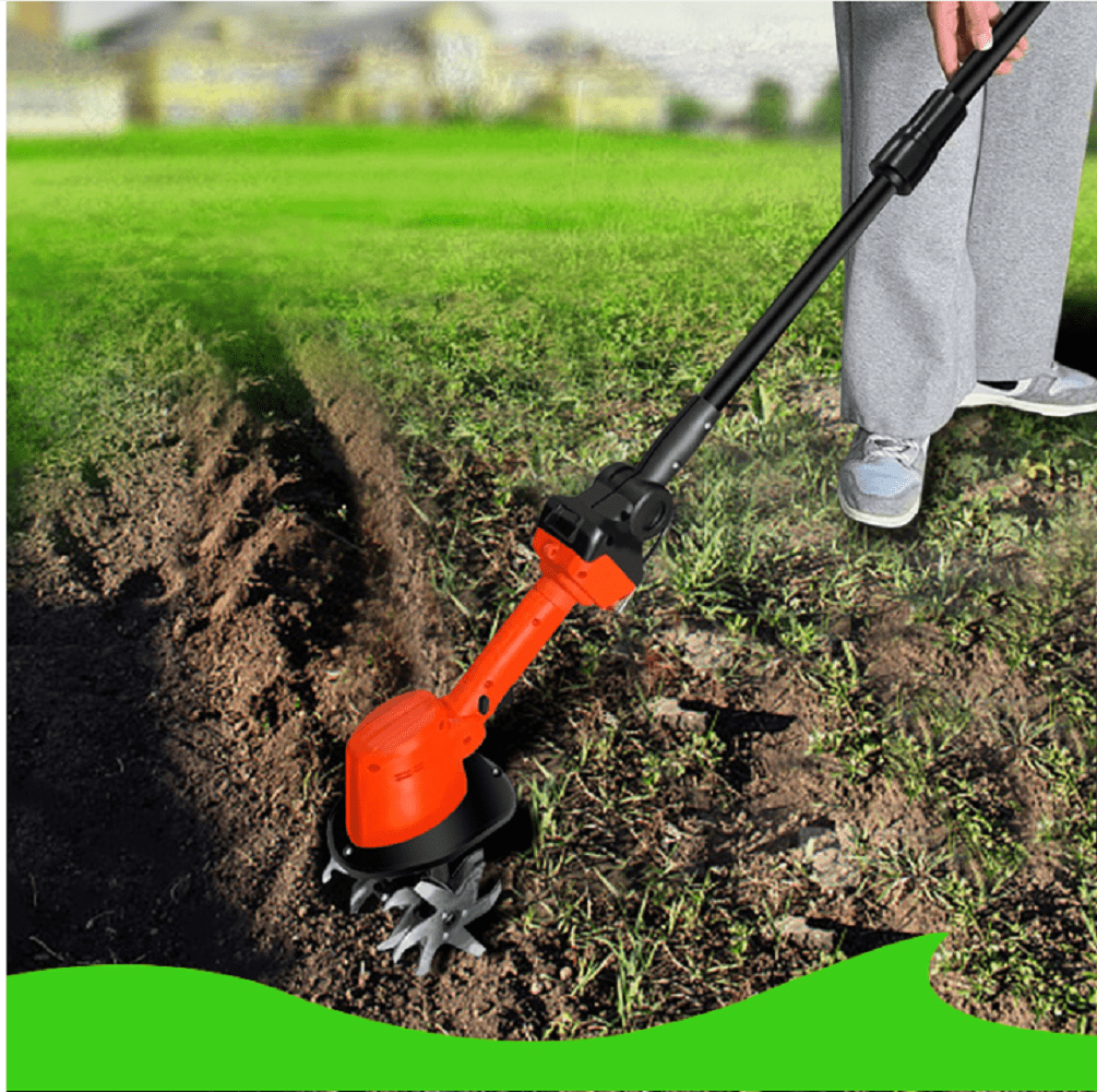 Beiou 24V Cordless Electric Tiller Cultivator, Portable Garden Rototiller with Extension Rod (4 in Tilling Width) nzinm