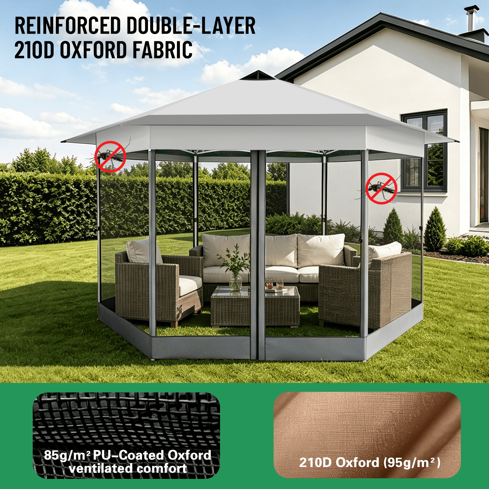 COBIZI 16x16 Pop-Up Canopy Tent, Outdoor Gazebo with Mosquito Netting and Carry Bag (Off-White Gray, 16x16 ft) ptmpl