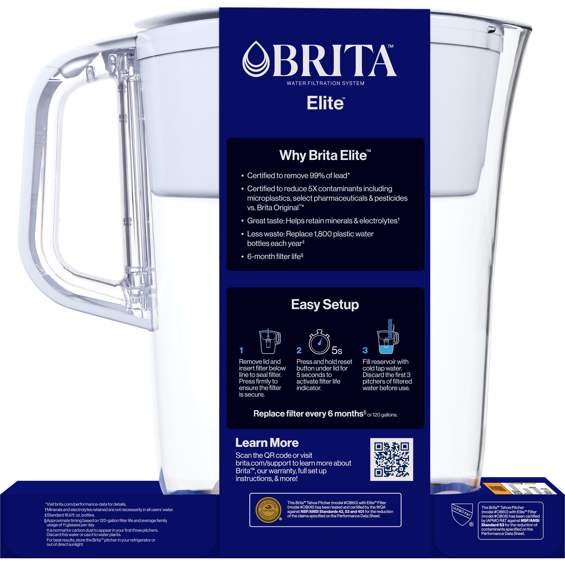 Brita Elite Water Filtration Pitcher, BPA-Free Plastic, Reduces Lead and Chlorine (White, 10-Cup) eqw8h