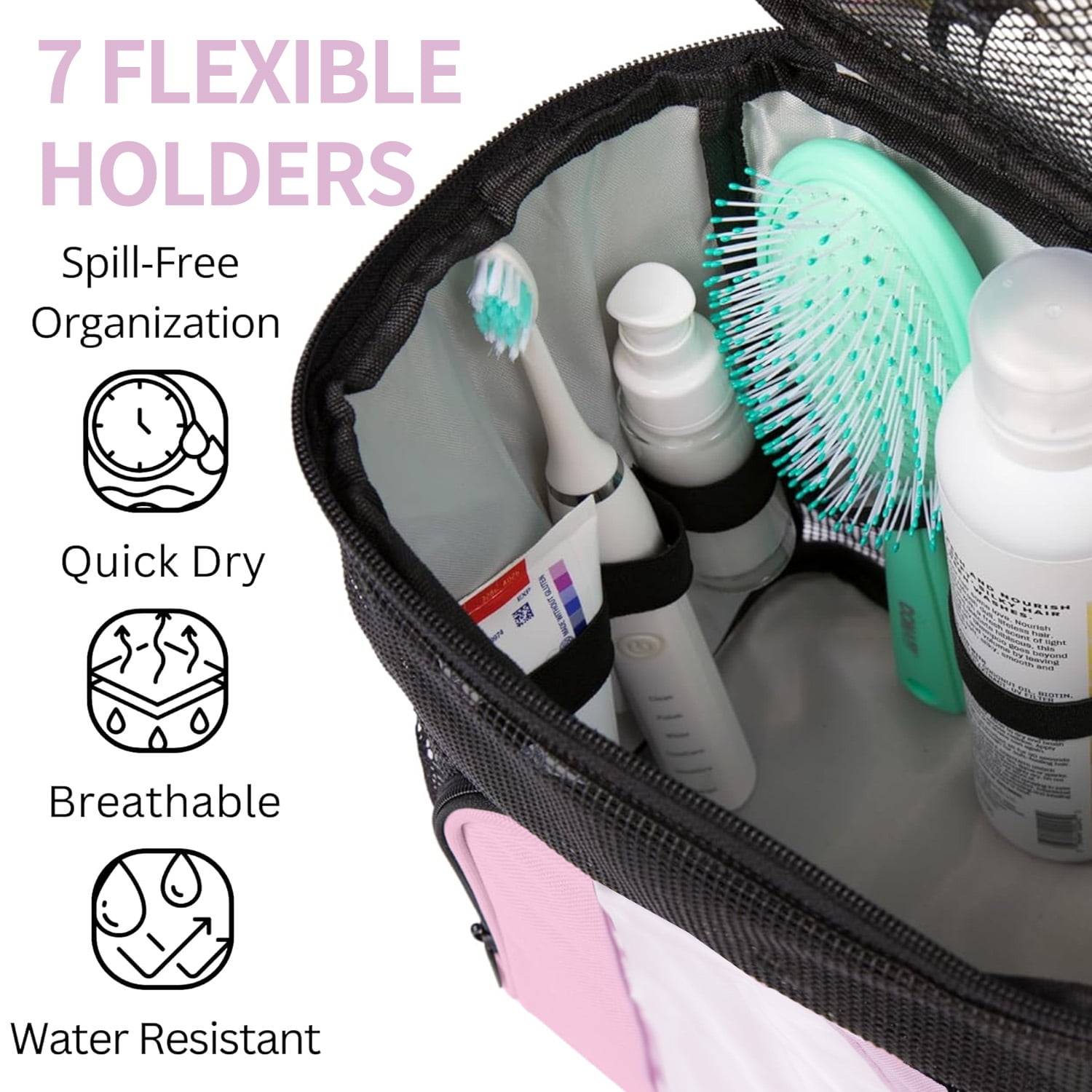 DAKIMOE Mesh Shower Caddy Portable Toiletry Tote Bag for College Dorm Organization (Pink, 10.4 in x 10.4 in x 5.9 in) raadd