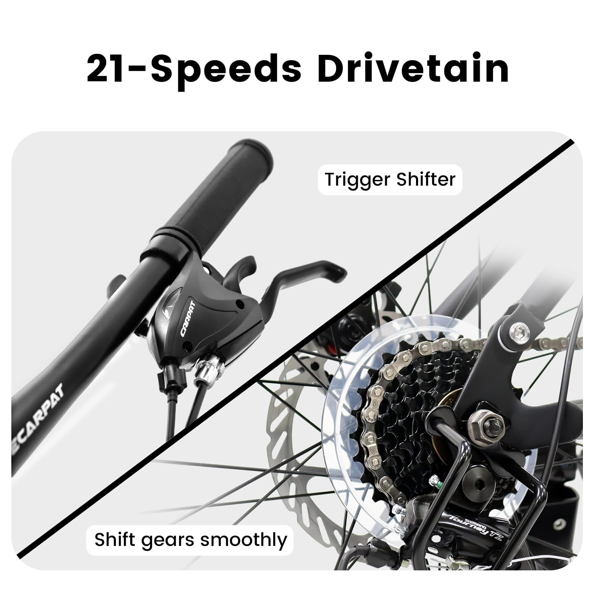 Abrihome 24-Inch Mountain Bike for Adults, 21-Speed Trail & City Bicycle with Dual Disc Brakes (Gray, 24 in) 1bshf