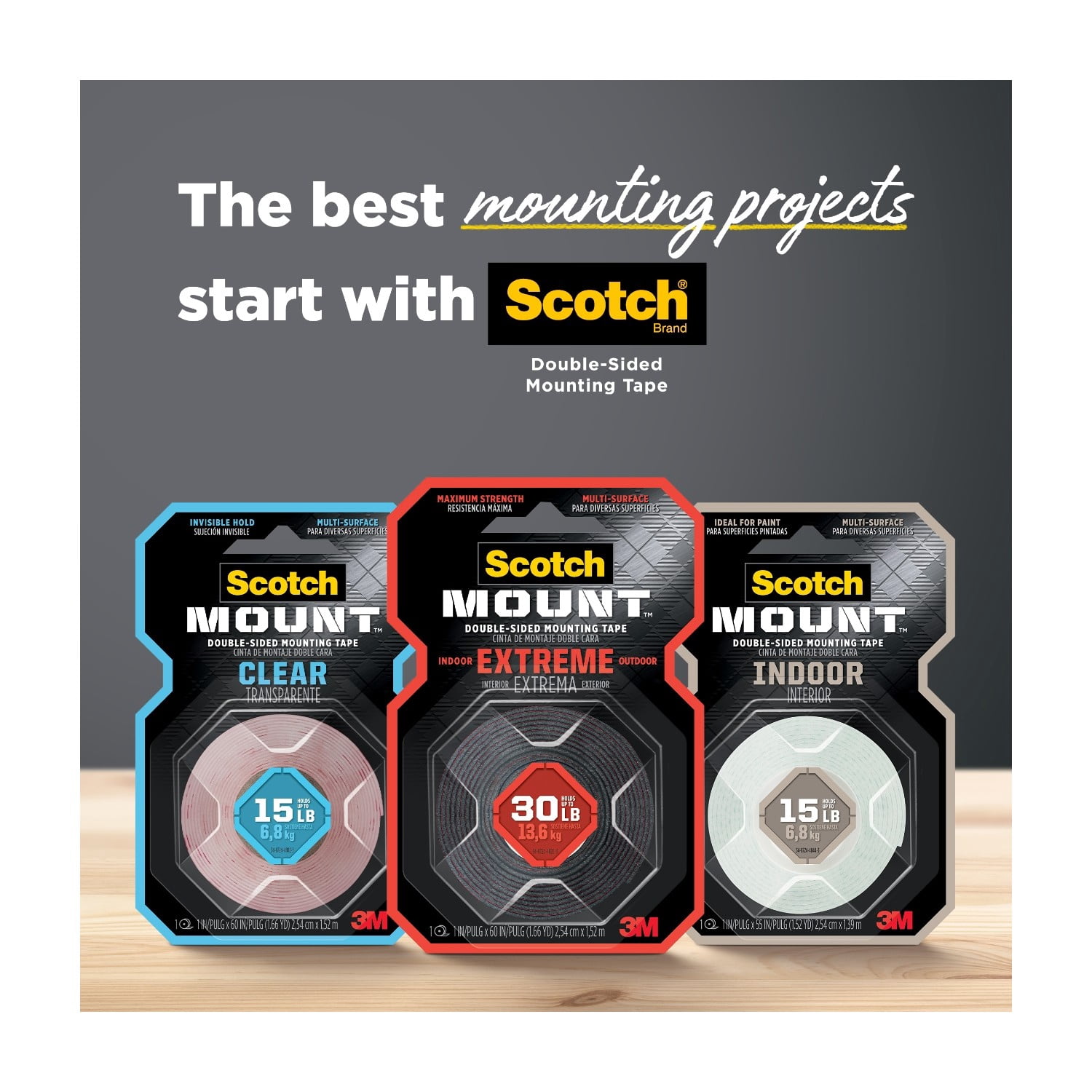 Scotch Extreme Double-Sided Mounting Tape, Heavy-Duty Industrial Adhesive for Indoor and Outdoor Use (Black, 1 in x 60 in, 3 Pack) pmu2a