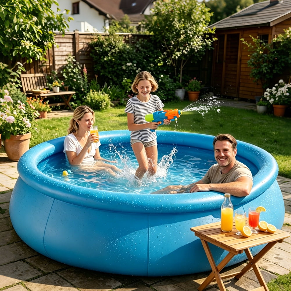 Kimicare Inflatable Swimming Pool for Kids and Adults, Heavy-Duty Outdoor Backyard Pool (Blue, 8 ft x 25 in) 53od8