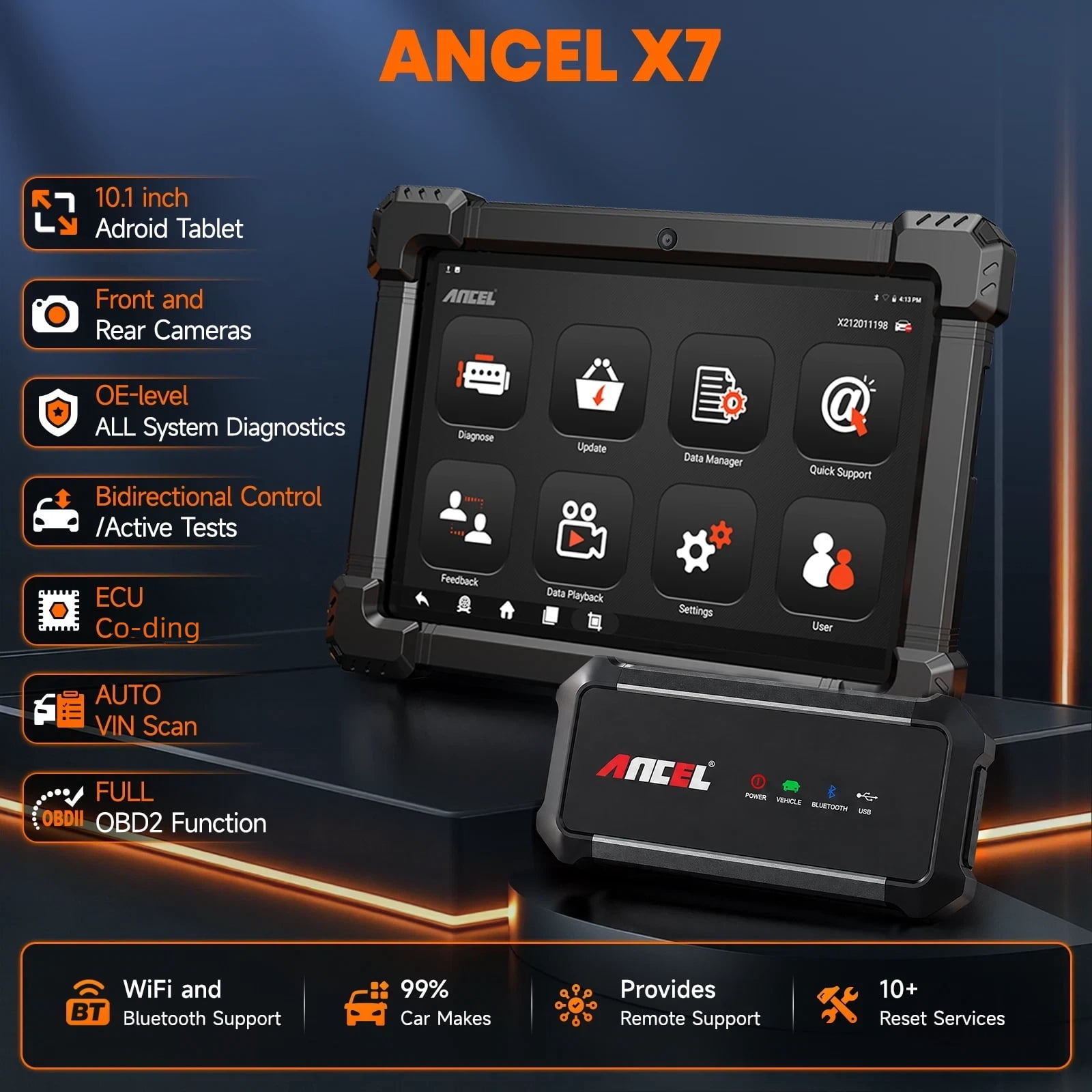 ANCEL X7 OBD2 Scanner Bluetooth Bidirectional Diagnostic Tool (Full System, 15 Reset Services, 10.1 in Tablet) rjynk