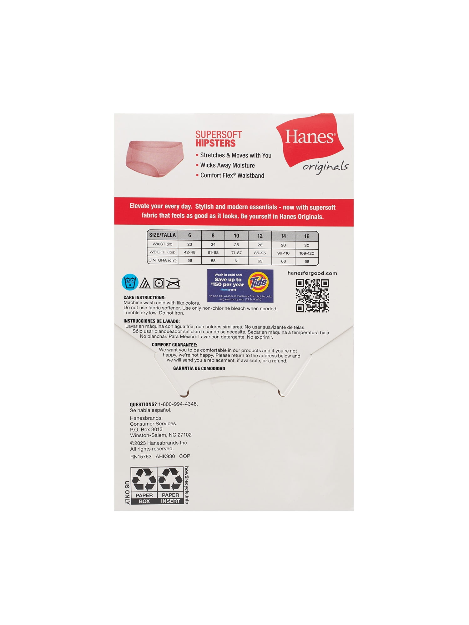 Hanes Originals Girls' SuperSoft Hipster Underwear (Assorted Colors, 5-Pack) px18q