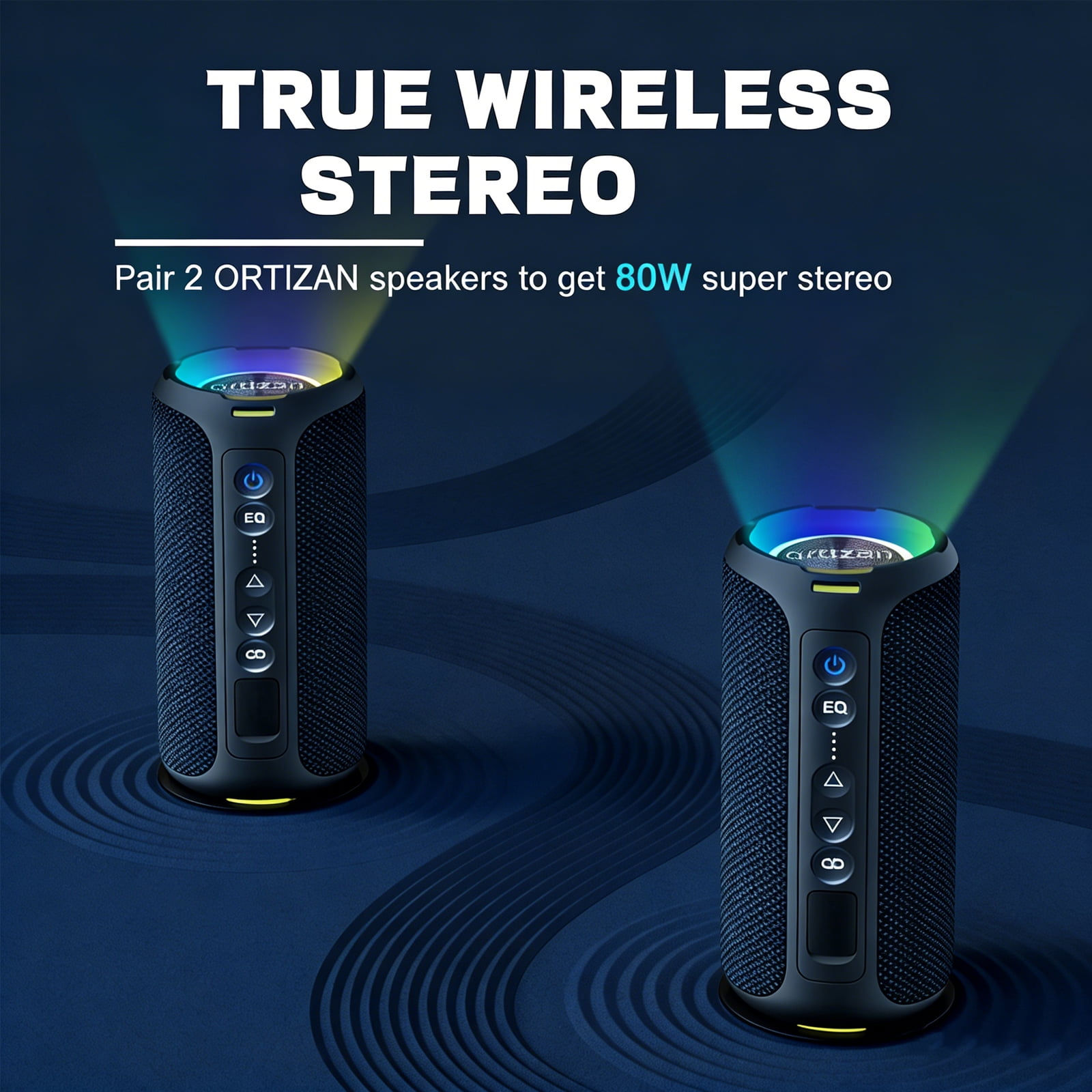 Ortizan Portable Bluetooth Speaker, IPX7 Waterproof Wireless Speaker with Dynamic Light Show and Deep Bass (Blue) whgi2