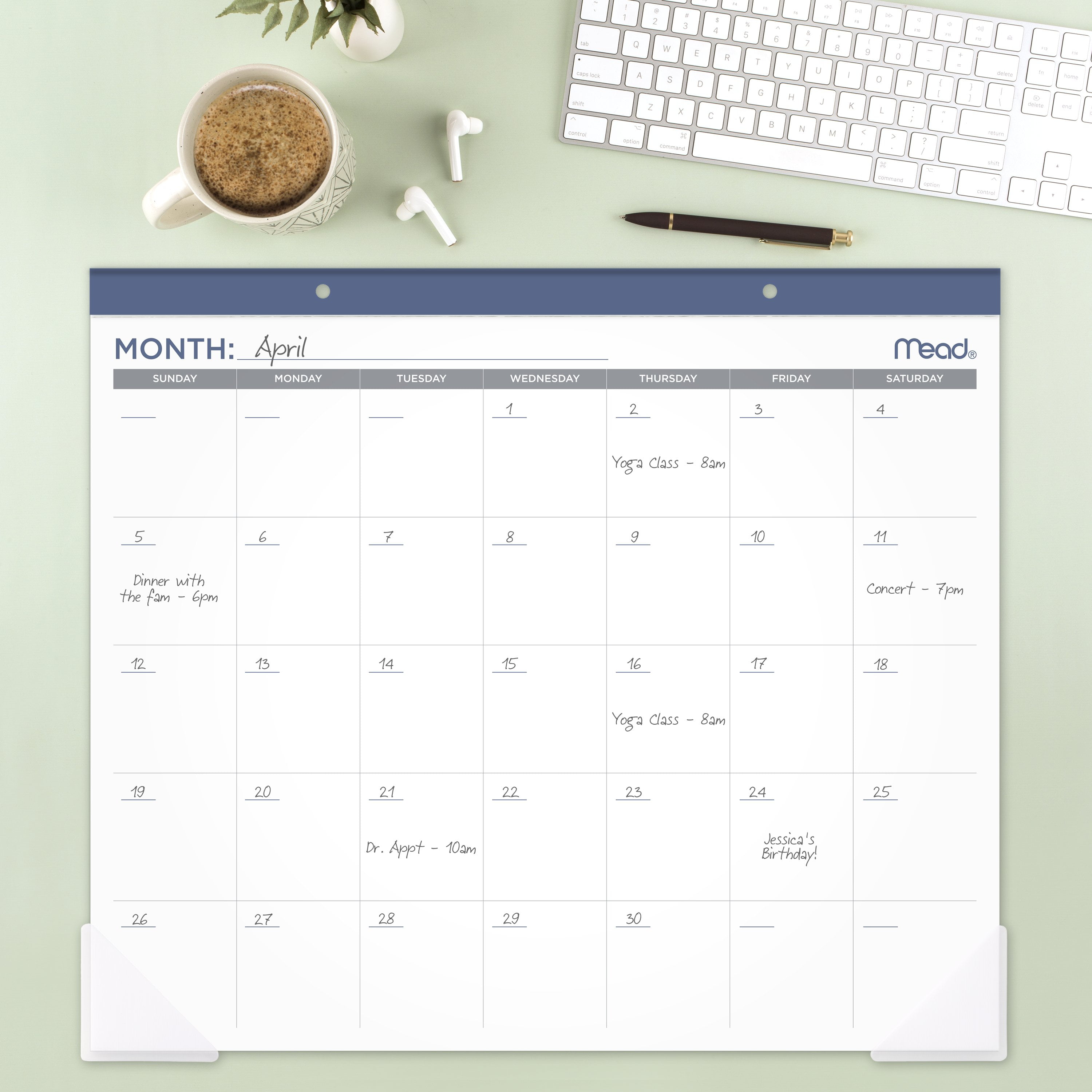 Mead Core Undated 15-Month Planning Desk Pad Calendar with Perforated Pages and Poly Corners (White, 21.75 x 17 in) xhne3