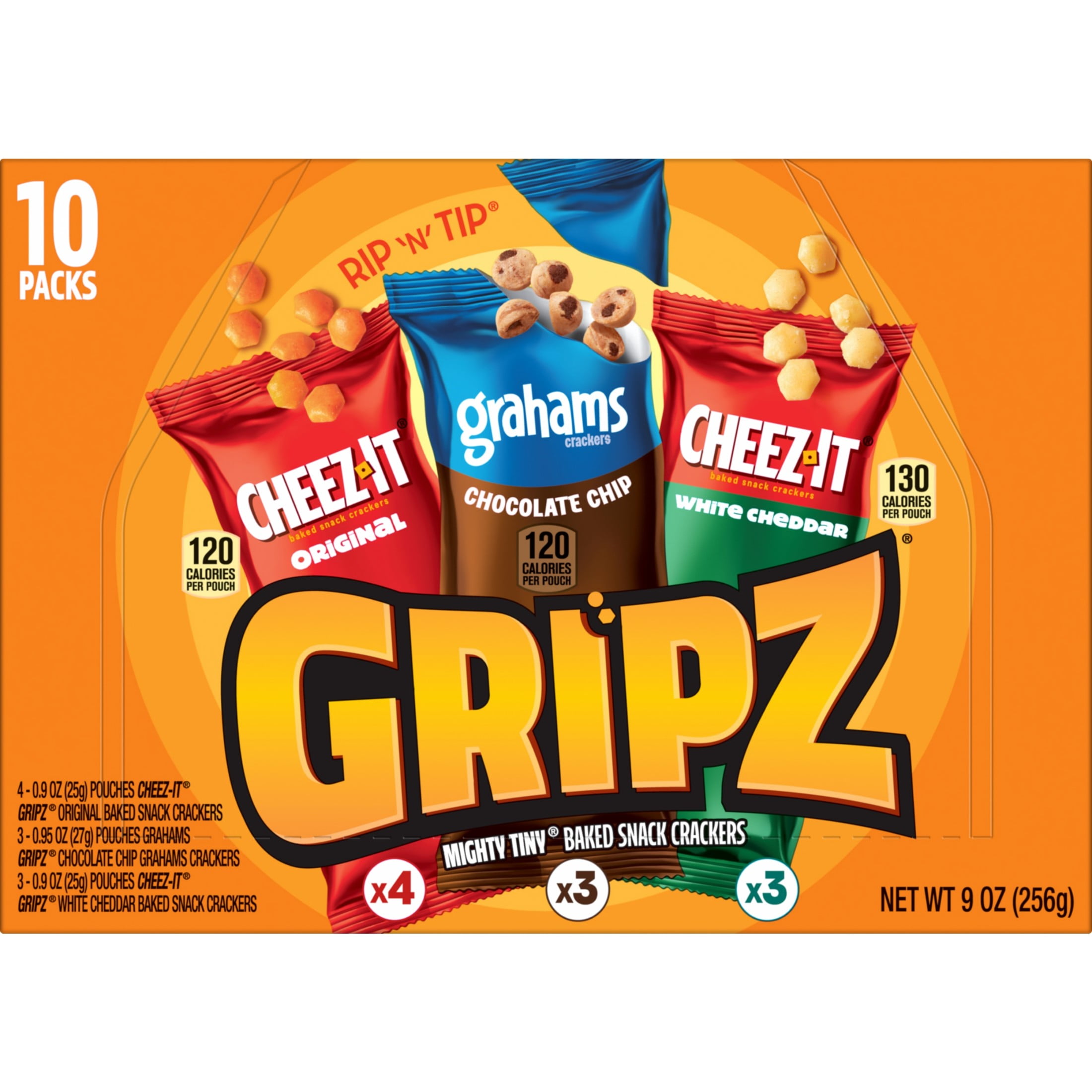 Cheez-It Gripz Variety Snack Pack, Baked Mini Crackers and Grahams (9 oz, 10 Count) fupnh
