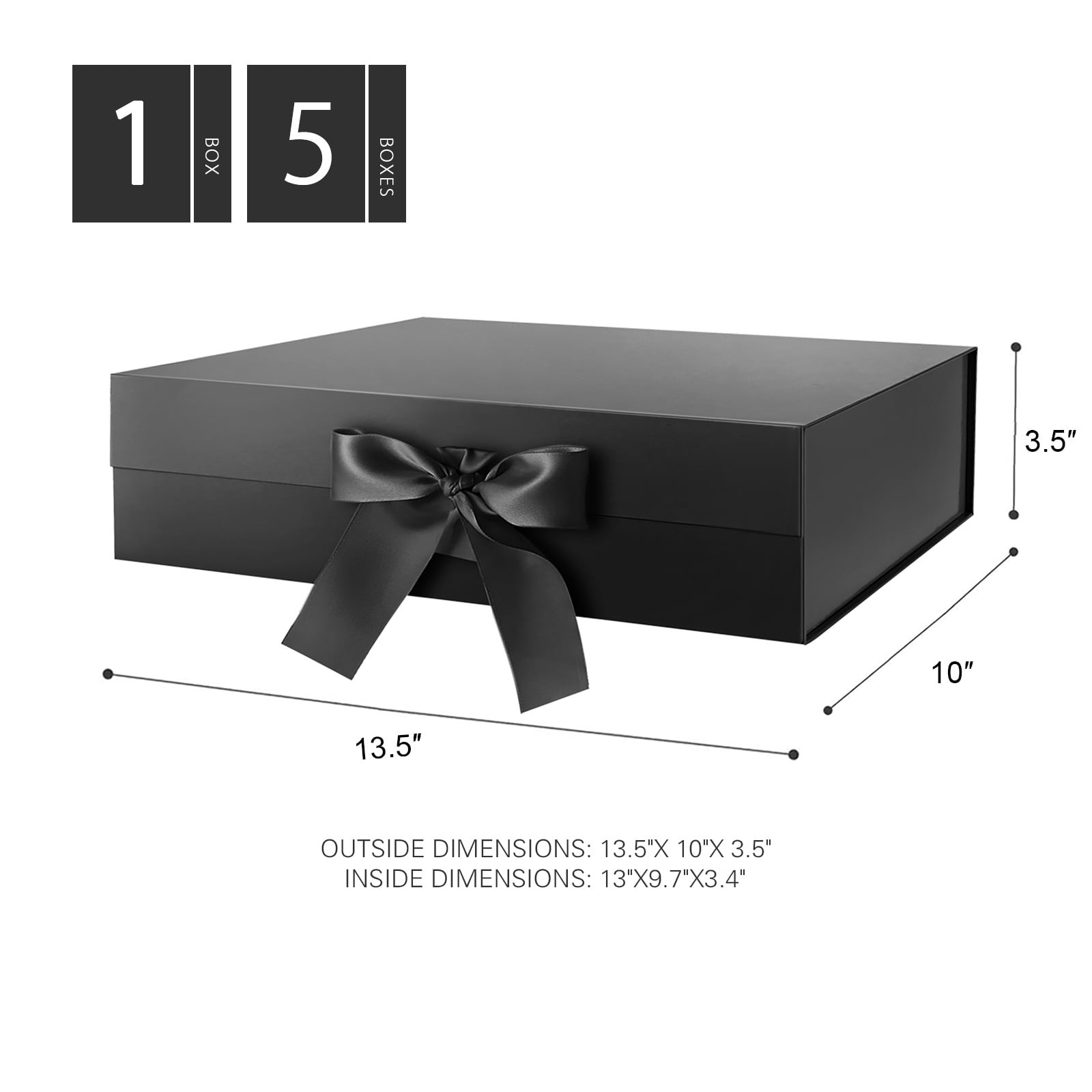PKGSMART Large Magnetic Gift Box with Ribbon for Presents (Black, 13x9.7x3.4 in) u6o5e