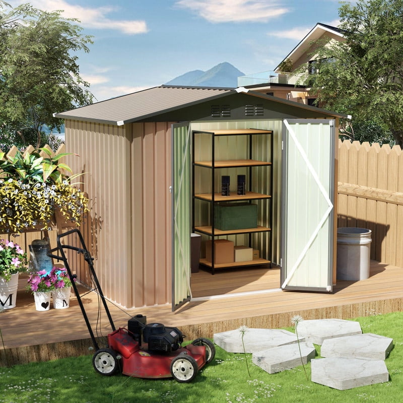 FFZ Galvanized Steel Garden Storage Shed with Apex Roof (Brown, 8x6 ft) l2dlr